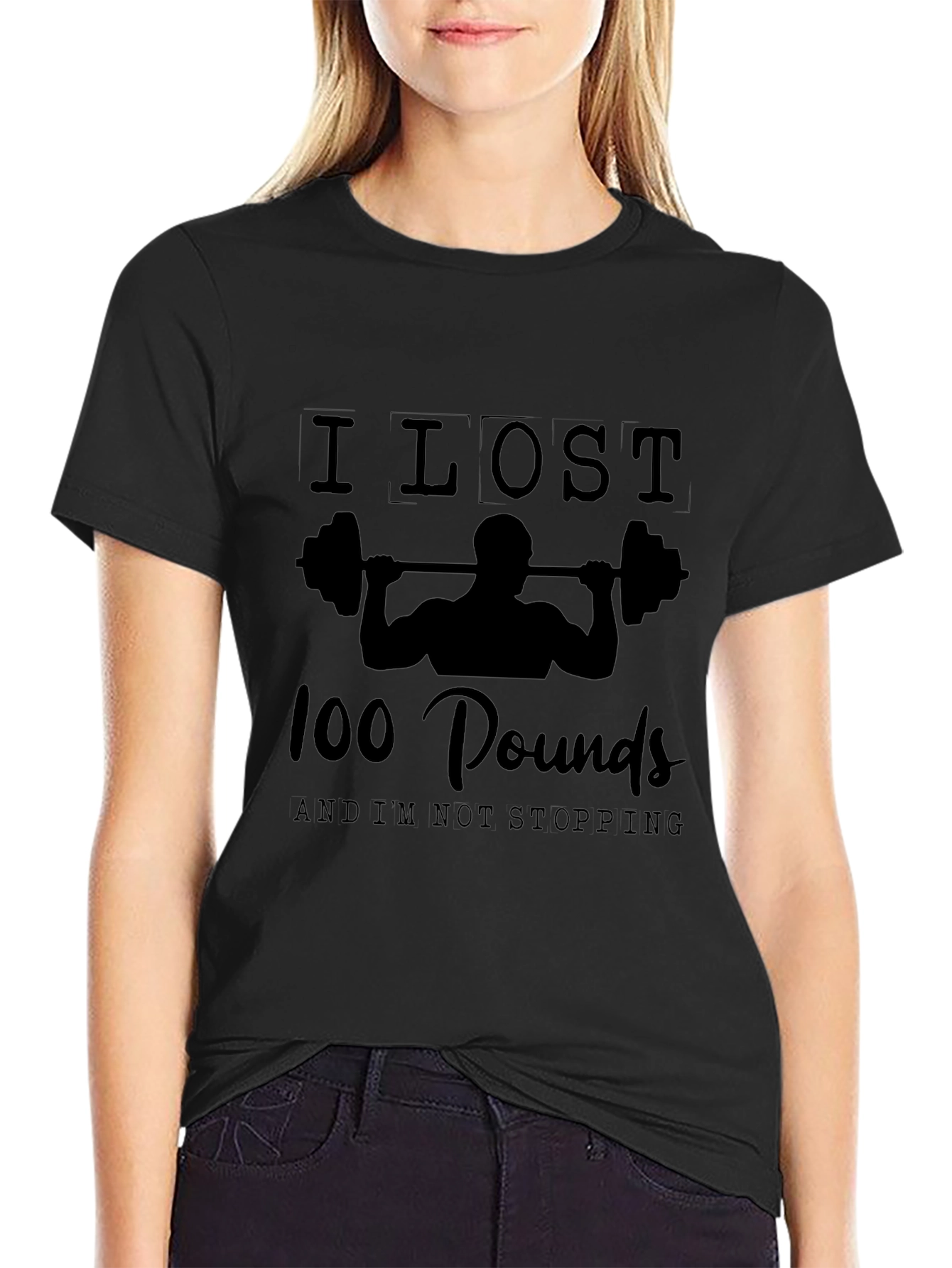 Black I Lost 100 Pounds Gym Workout Motivation T-Shirt view 2