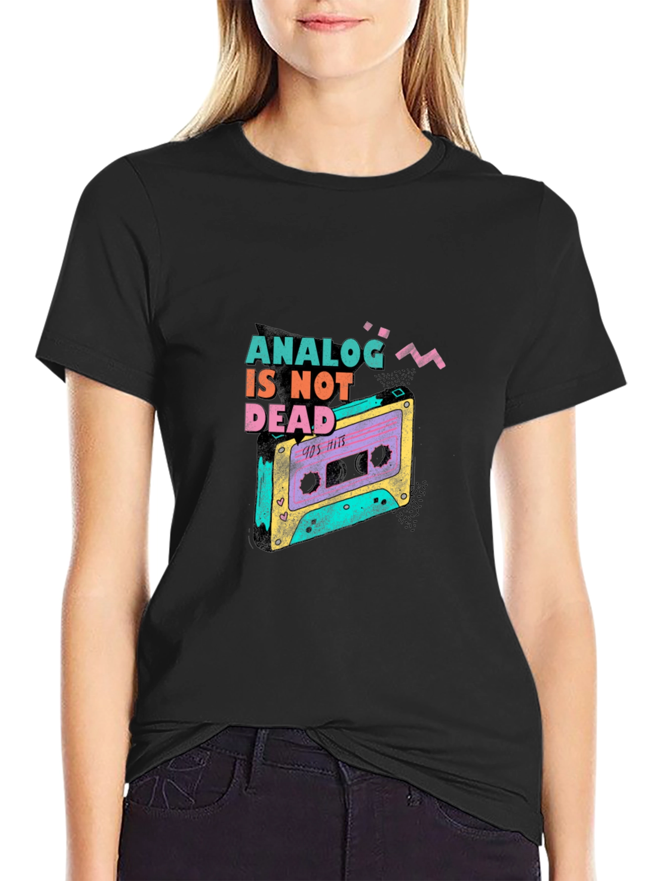 Black Analog Is Not Dead Retro Cassette Tape 90s T-Shirt view 2