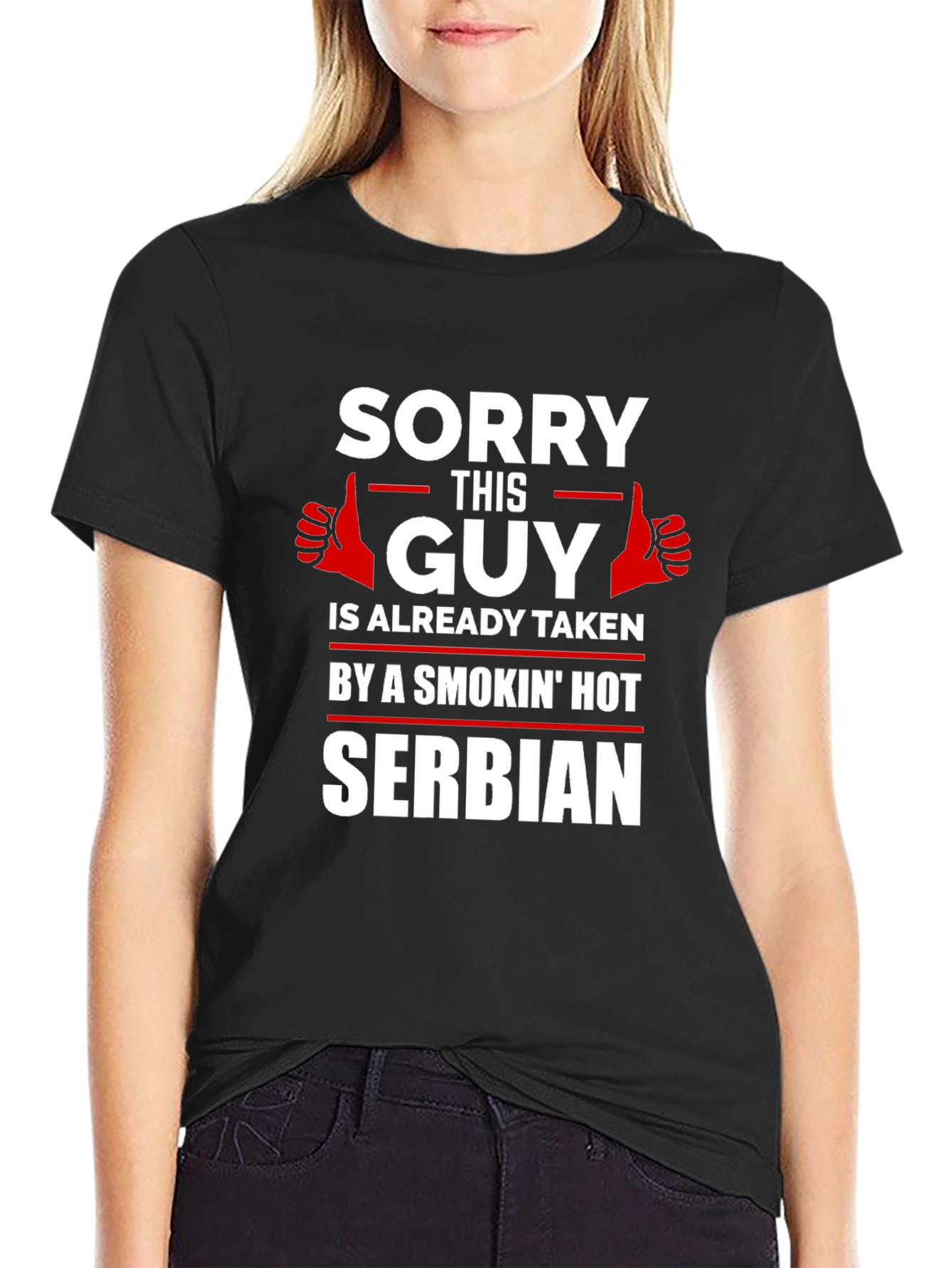 Black Sorry This Guy Is Taken - Serbian T-Shirt view 2