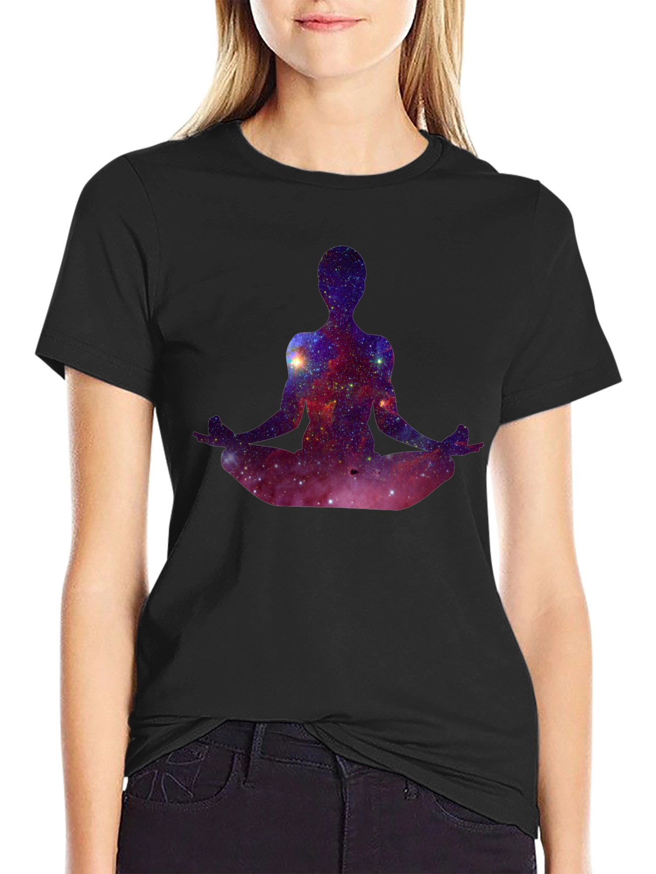 Black Cosmic Meditation T-Shirt - Galaxy Yoga Tee view 2