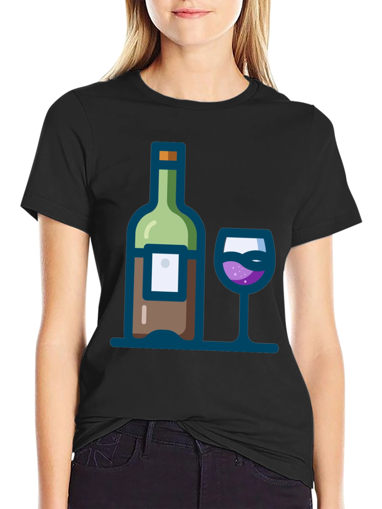 Black Wine Bottle and Glass Graphic Tee view 2