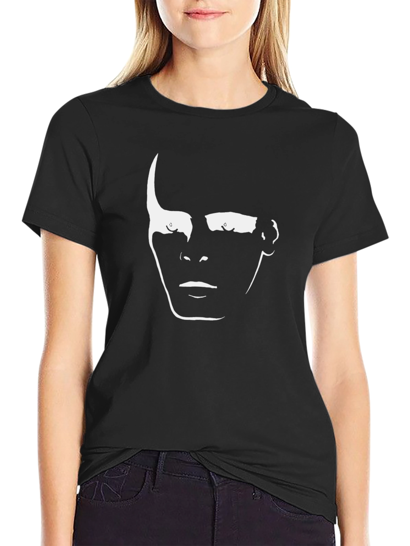Black Abstract Face Graphic Black T-Shirt view 2