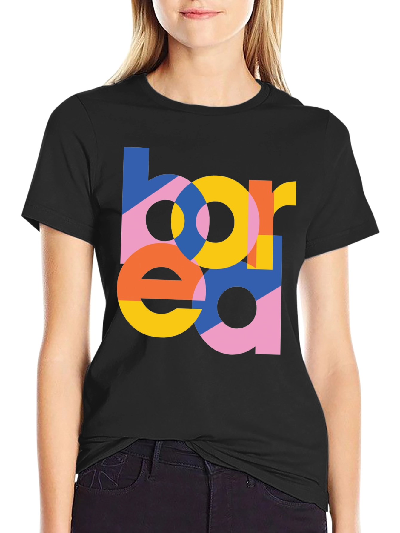 Black Bored Graphic Print Crew Neck T-Shirt view 2