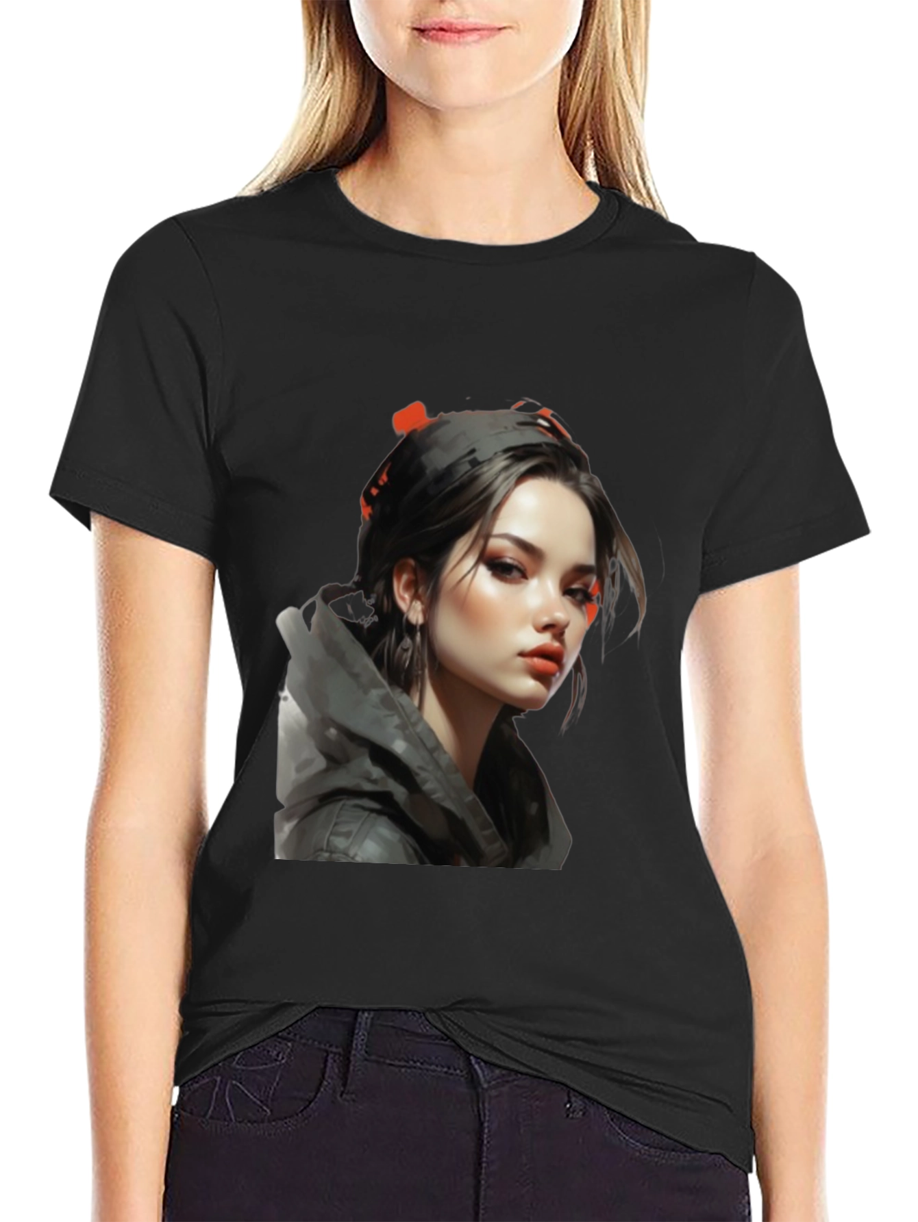Black Girl Portrait Graphic Tee - Stylish Black T-Shirt view 2