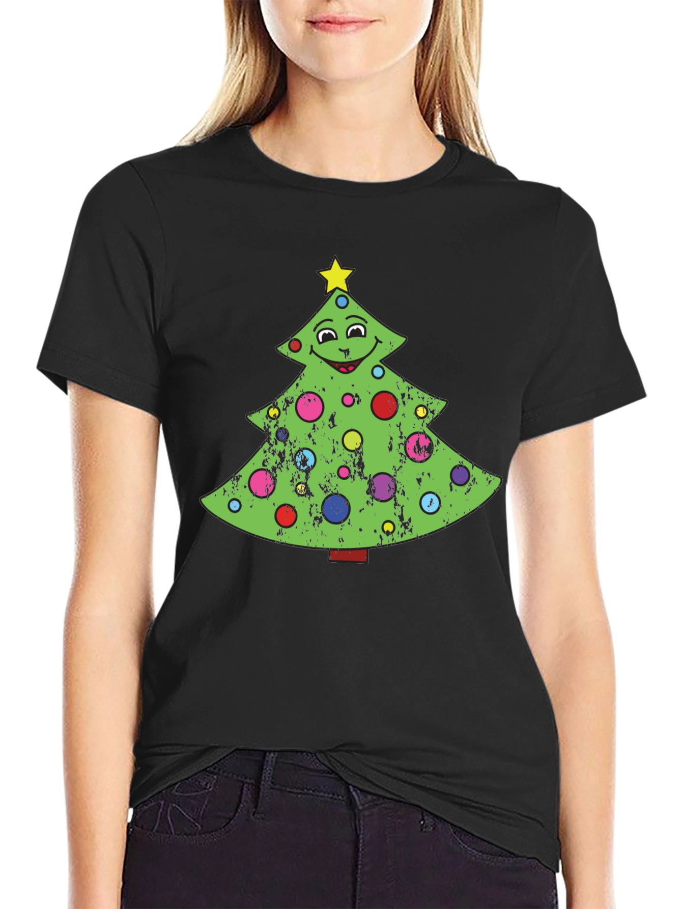 Black Festive Christmas Tree Graphic Tee - Holiday Style view 2