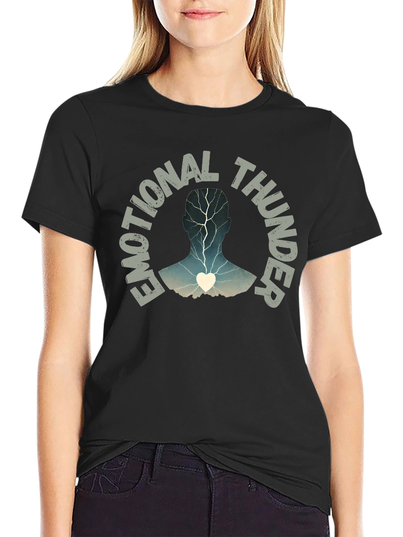 Black Emotional Thunder T-Shirt: Expressive Graphic Tee view 2