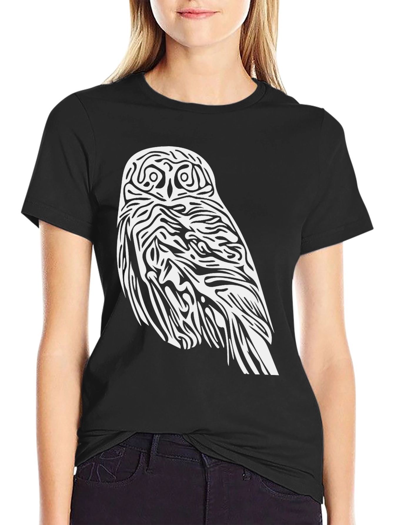 Black Owl Graphic Print Black T-Shirt view 2