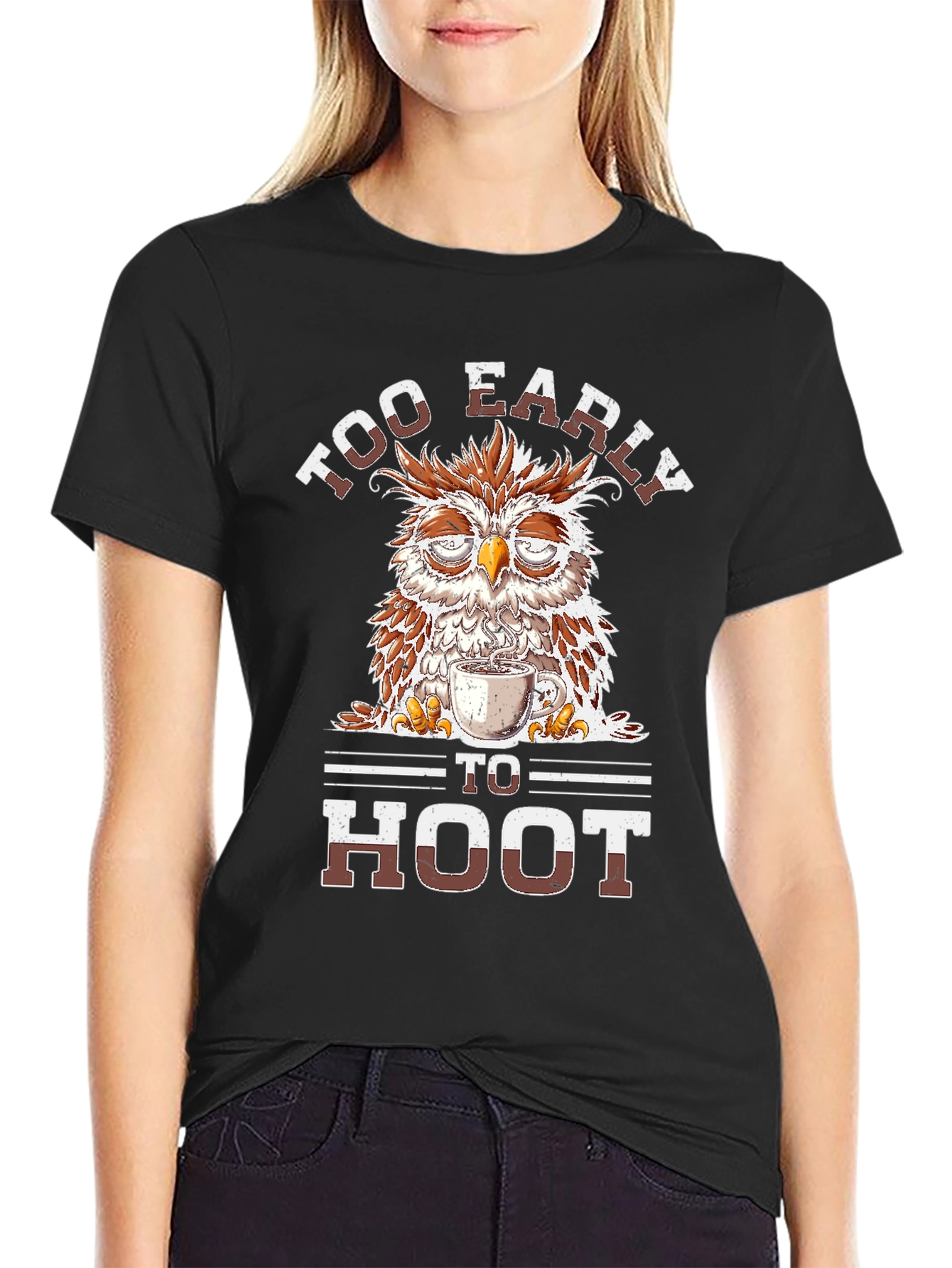 Black Too Early to Hoot Owl Coffee T-Shirt view 2