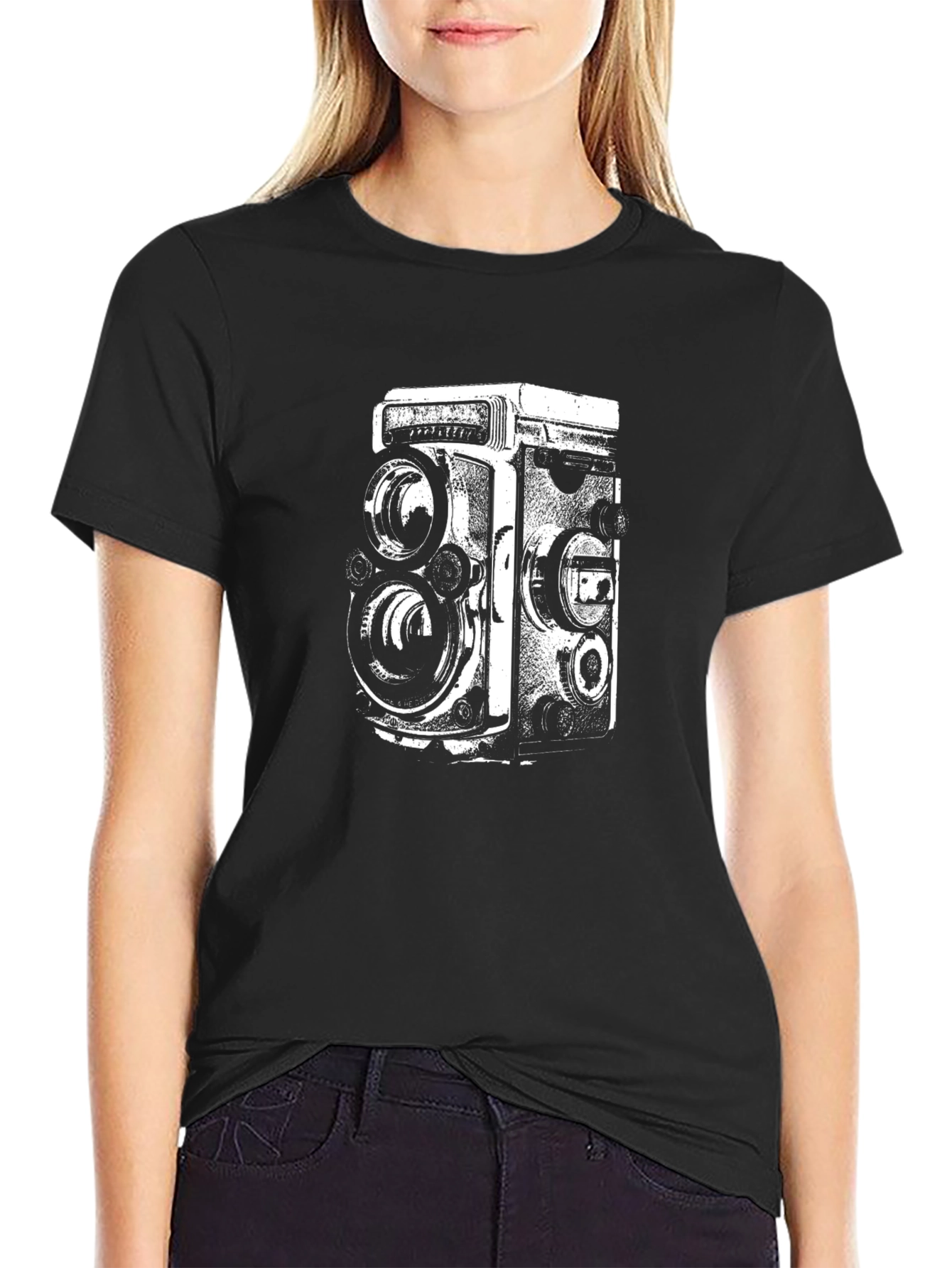 Black Vintage Camera Graphic T-Shirt - Retro Style view 2
