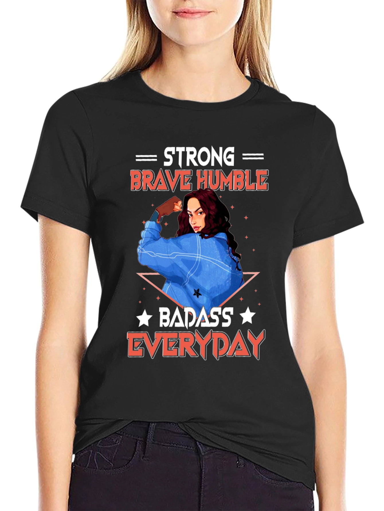 Black Strong Brave Humble Graphic T-Shirt view 2
