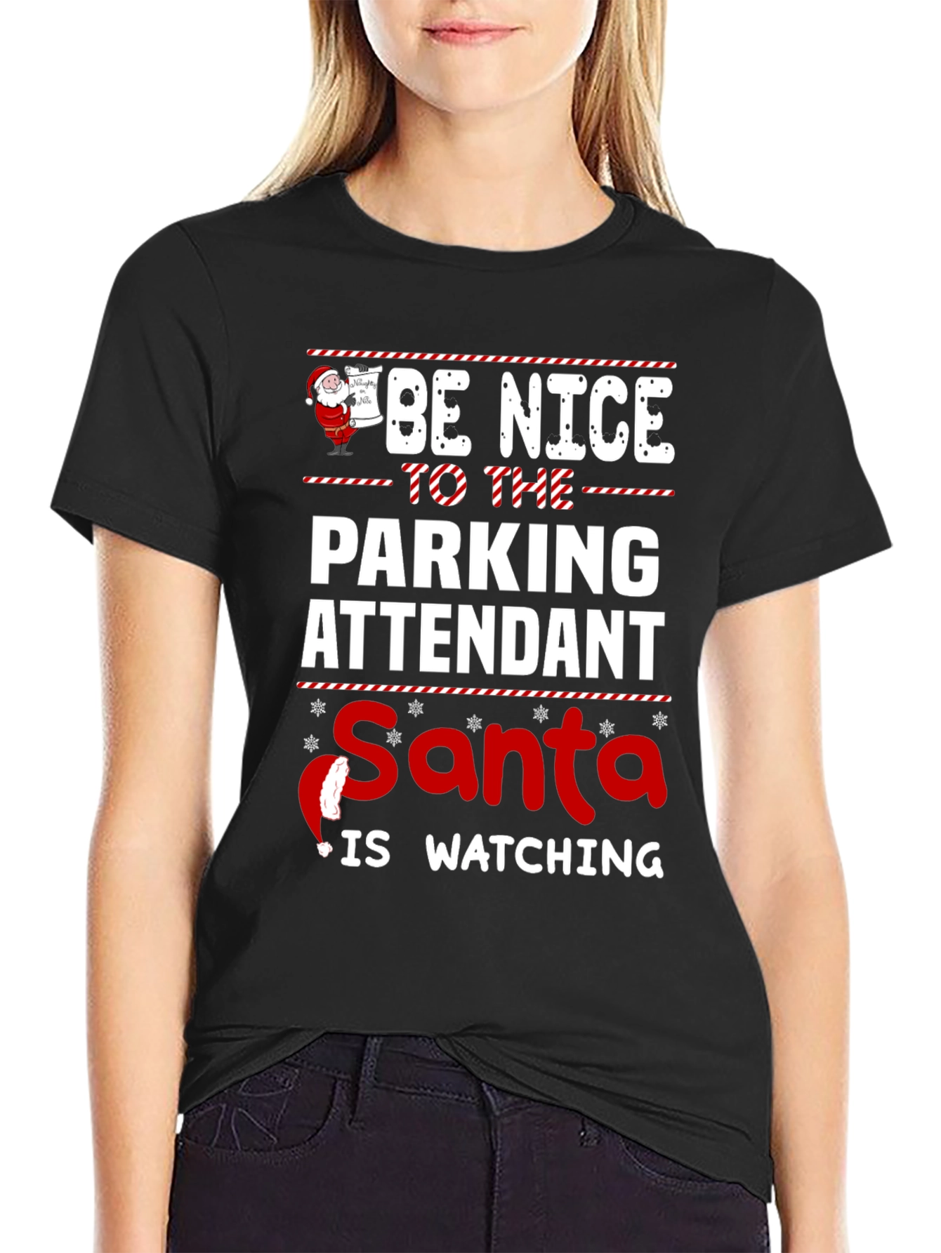 Black Be Nice To The Parking Attendant Santa T-Shirt view 2
