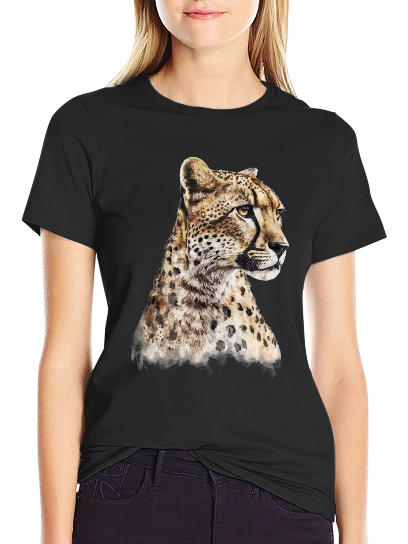 Black Cheetah Print Black T-Shirt view 2