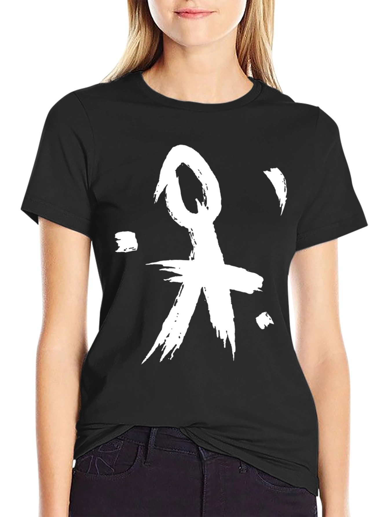 Black Abstract Graphic Print Black Crew Neck T-Shirt view 2