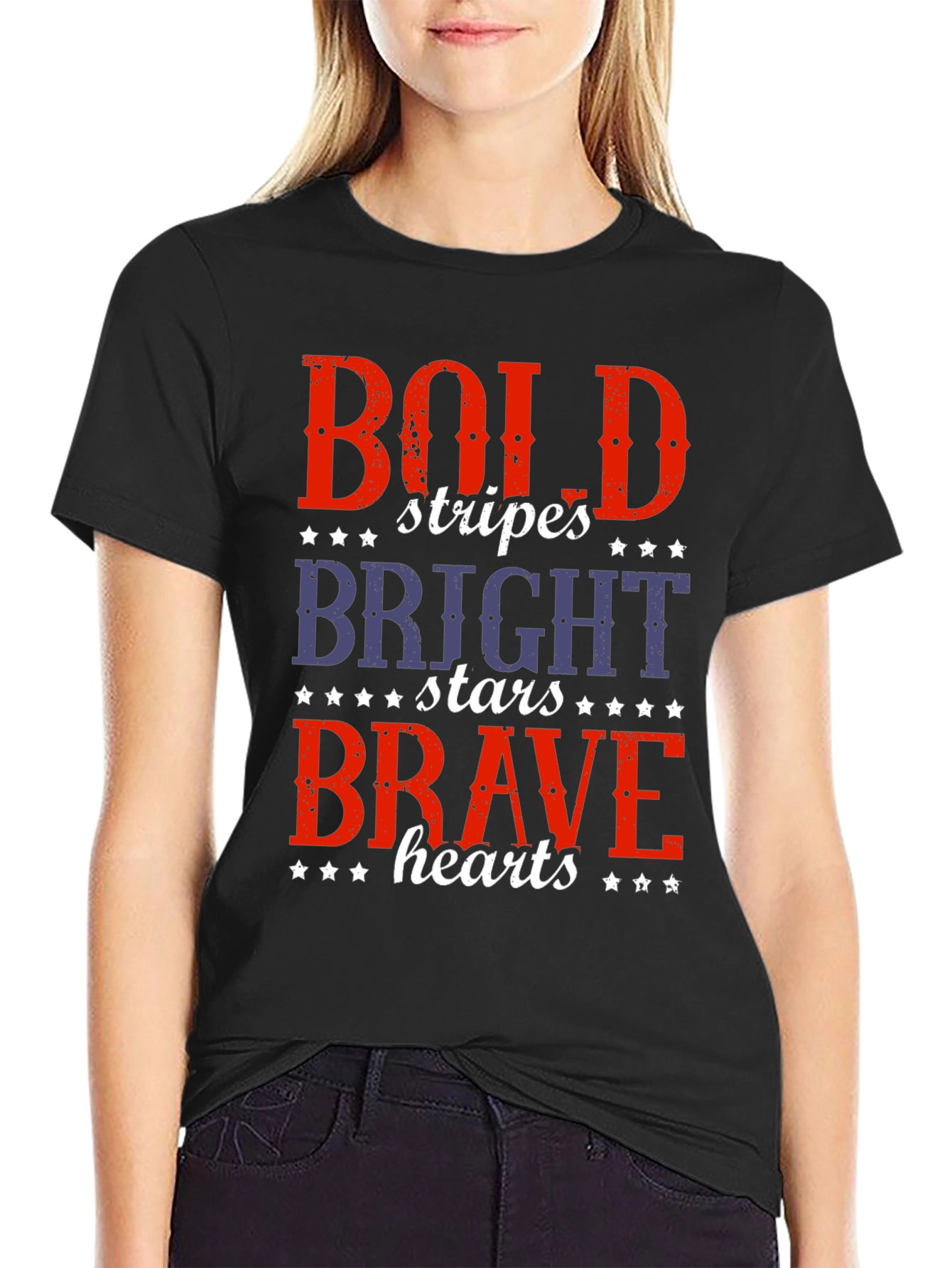 Black Bold Stripes, Bright Stars, Brave Hearts T-Shirt view 2