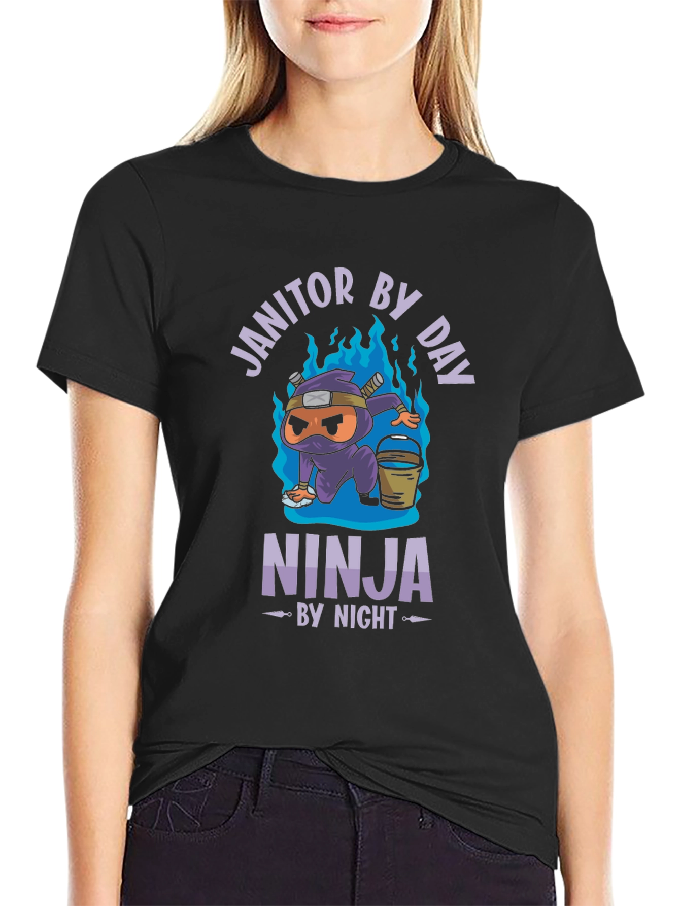 Black Janitor by Day Ninja by Night Black Graphic Tee view 2