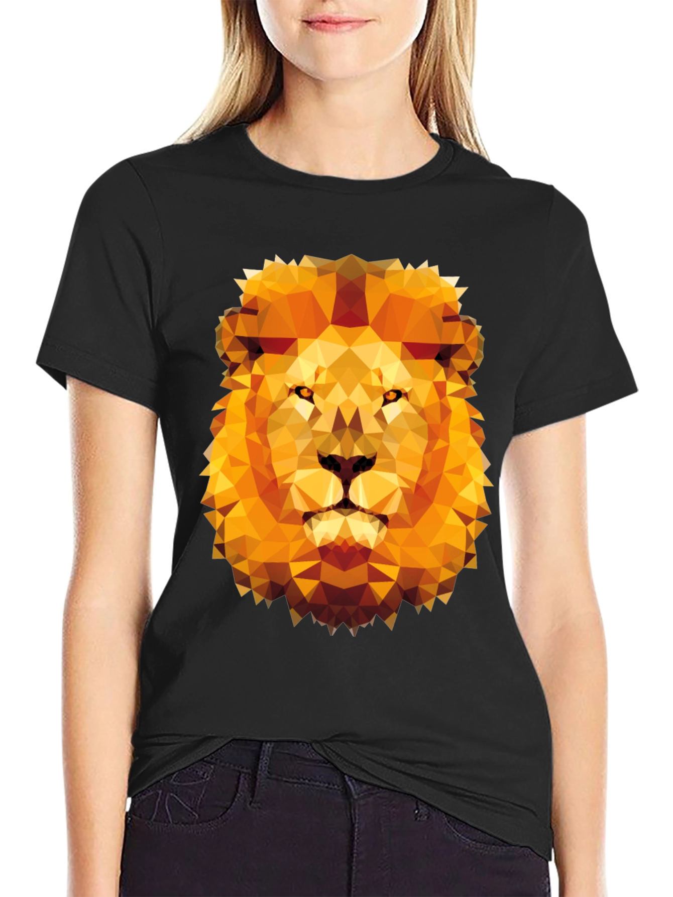 Black Geometric Lion Graphic Tee - Modern Style view 2