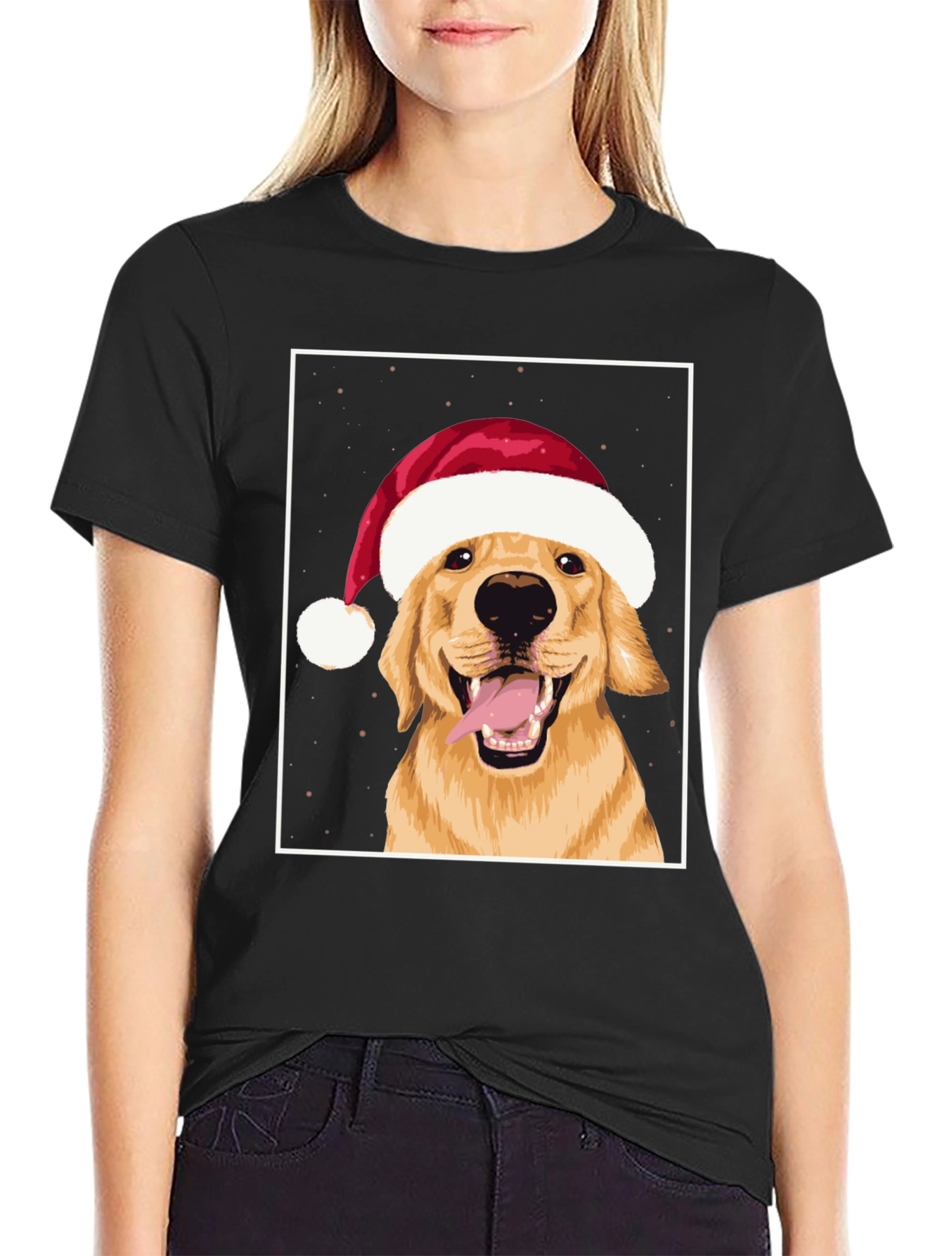 Black Dog in Santa Hat Graphic Tee - Holiday Cheer! view 2