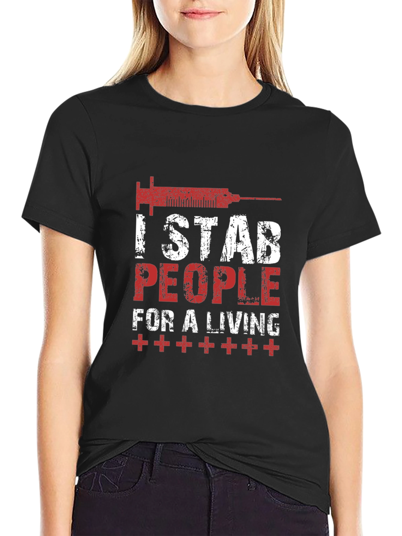 Black I Stab People For A Living T-Shirt - Novelty Graphic Tee view 2