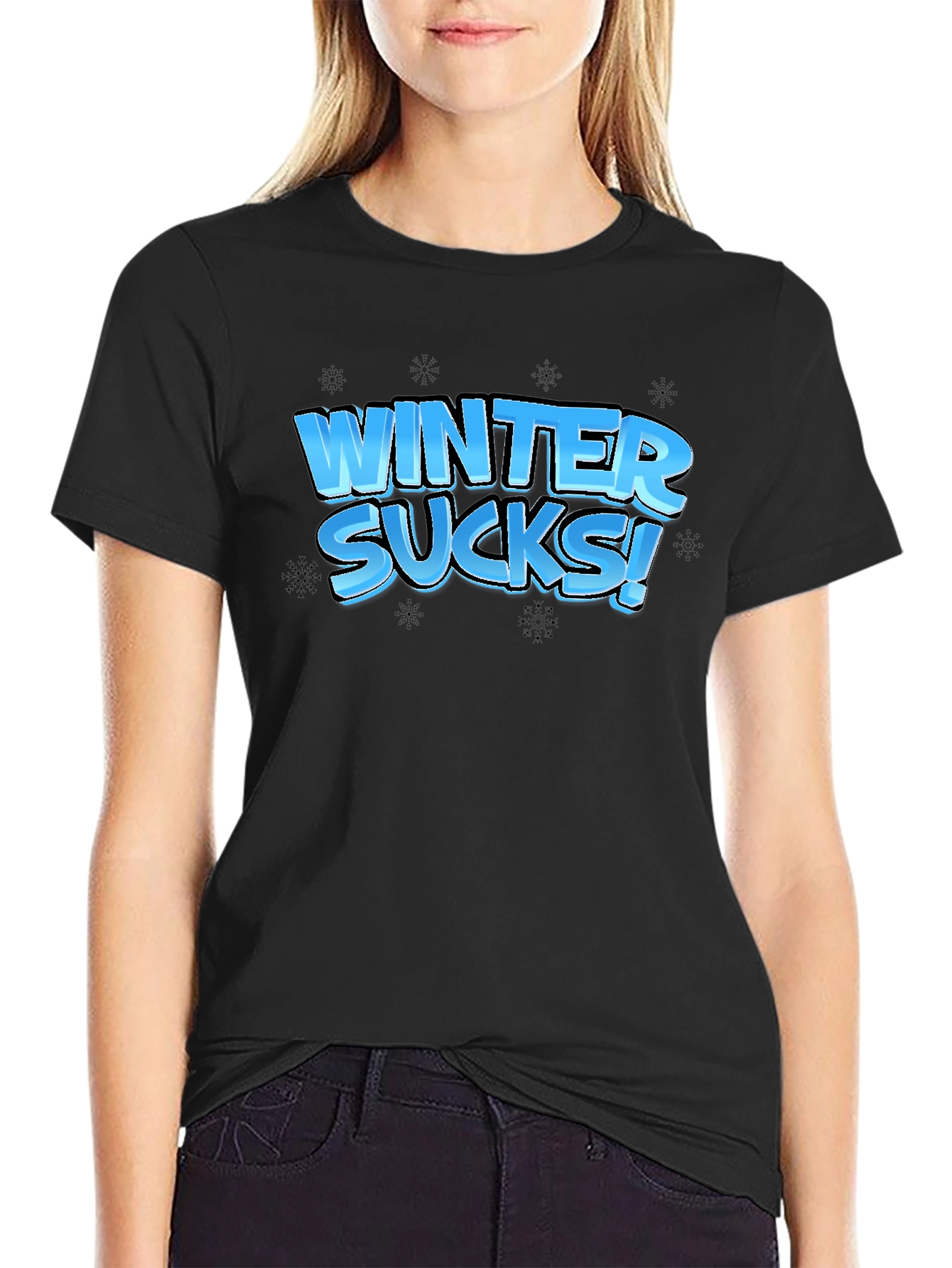 Black Winter Sucks Black T-Shirt view 2