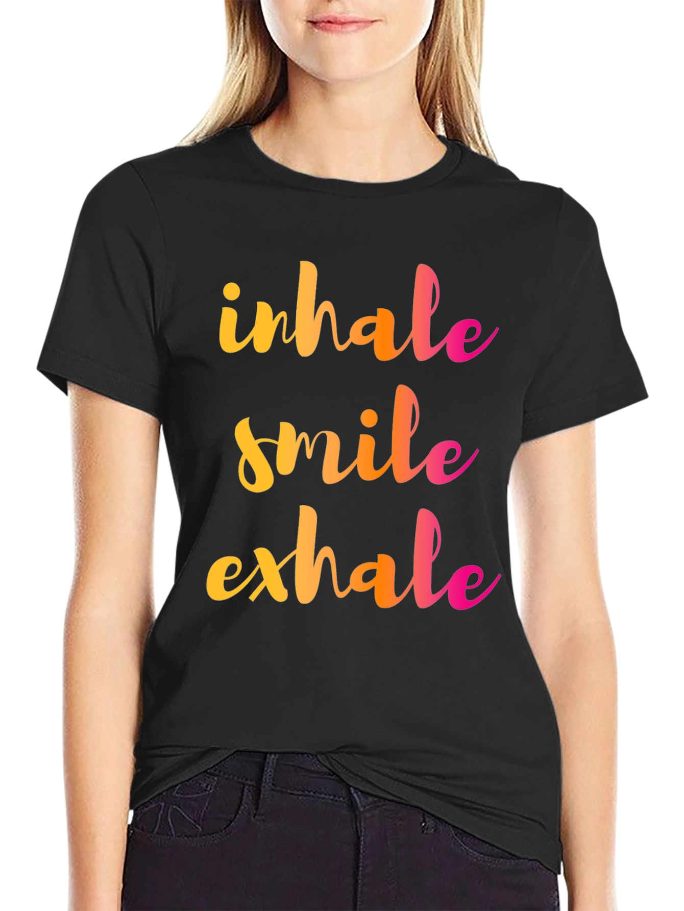 Black Inhale Smile Exhale Graphic Tee - Positive Vibes Shirt view 2