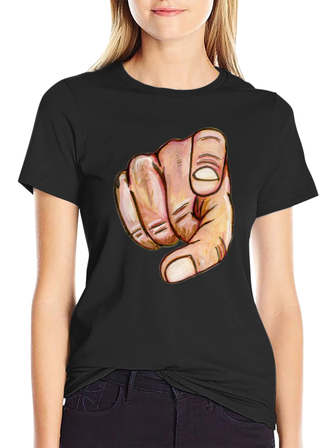 Black Pointing Finger Graphic Tee - Bold Statement Shirt view 2