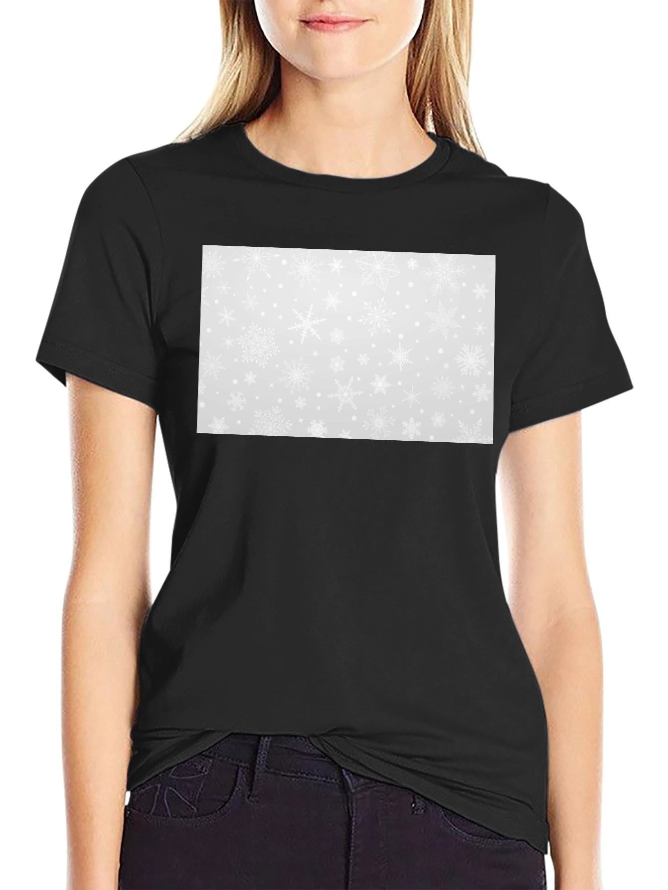 Black Snowflake Pattern Black T-Shirt view 2