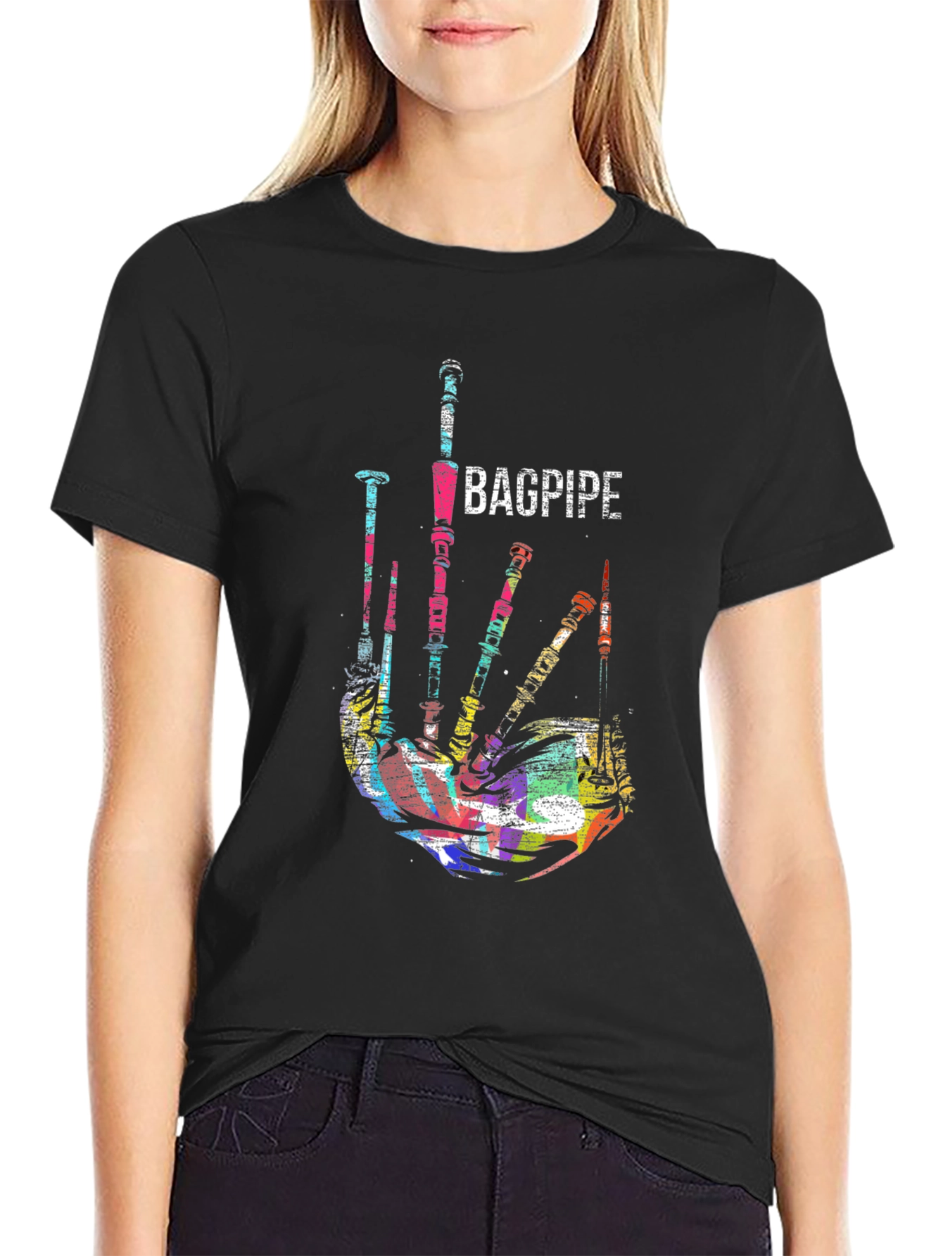 Black Bagpipe Graphic Black T-Shirt Unique Music Tee view 2