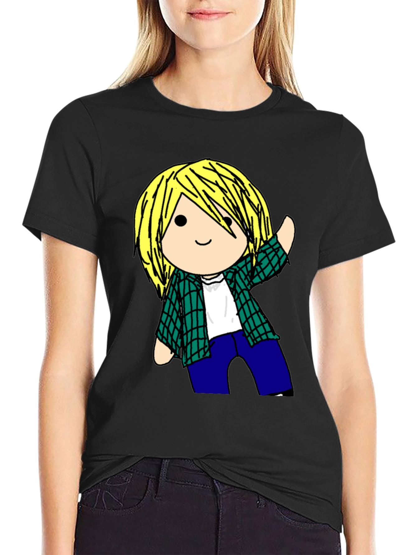 Black Cartoon Character Black T-Shirt view 2