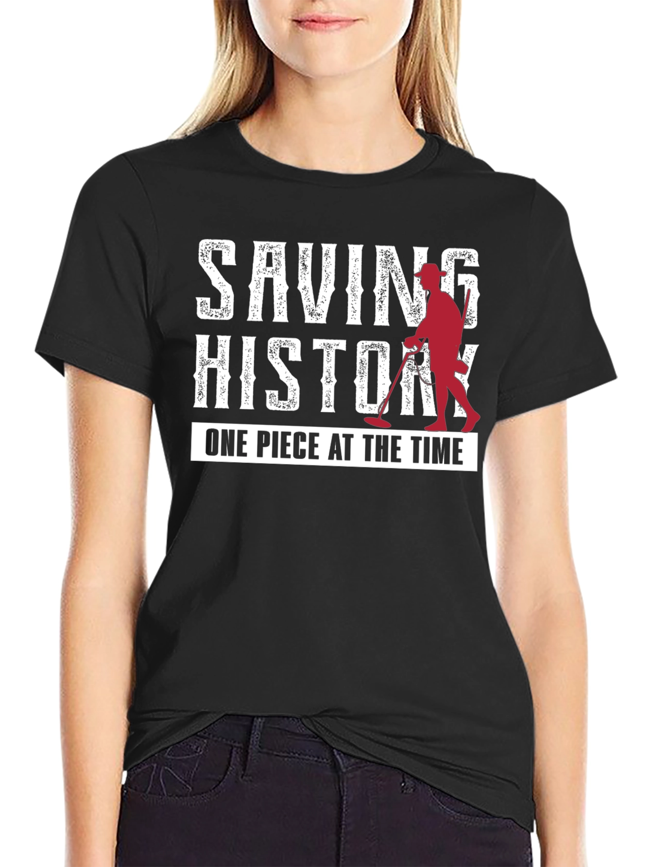 Black Saving History Metal Detecting T-Shirt view 2