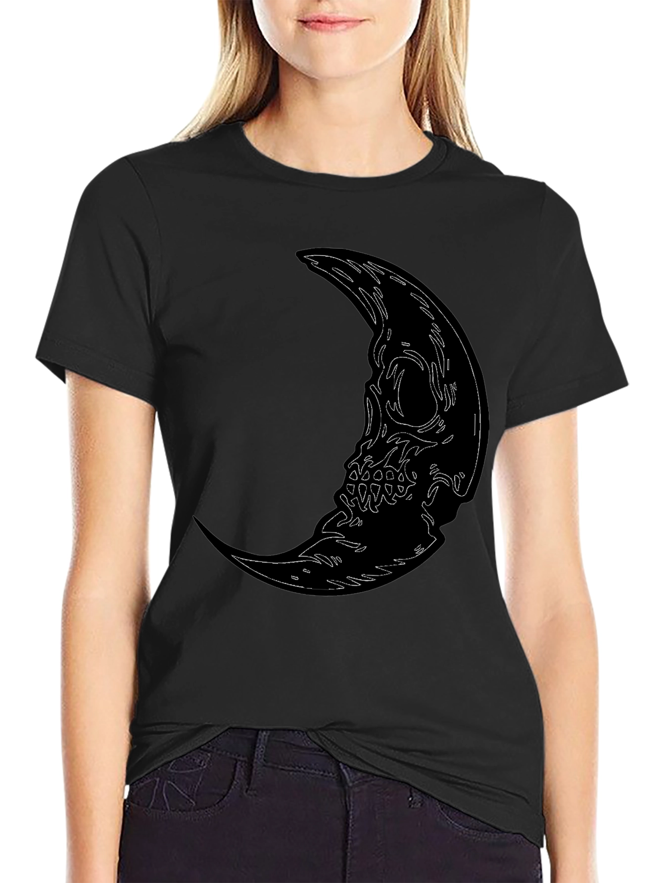 Black Skull Moon Graphic Tee - Men's Black T-Shirt view 2