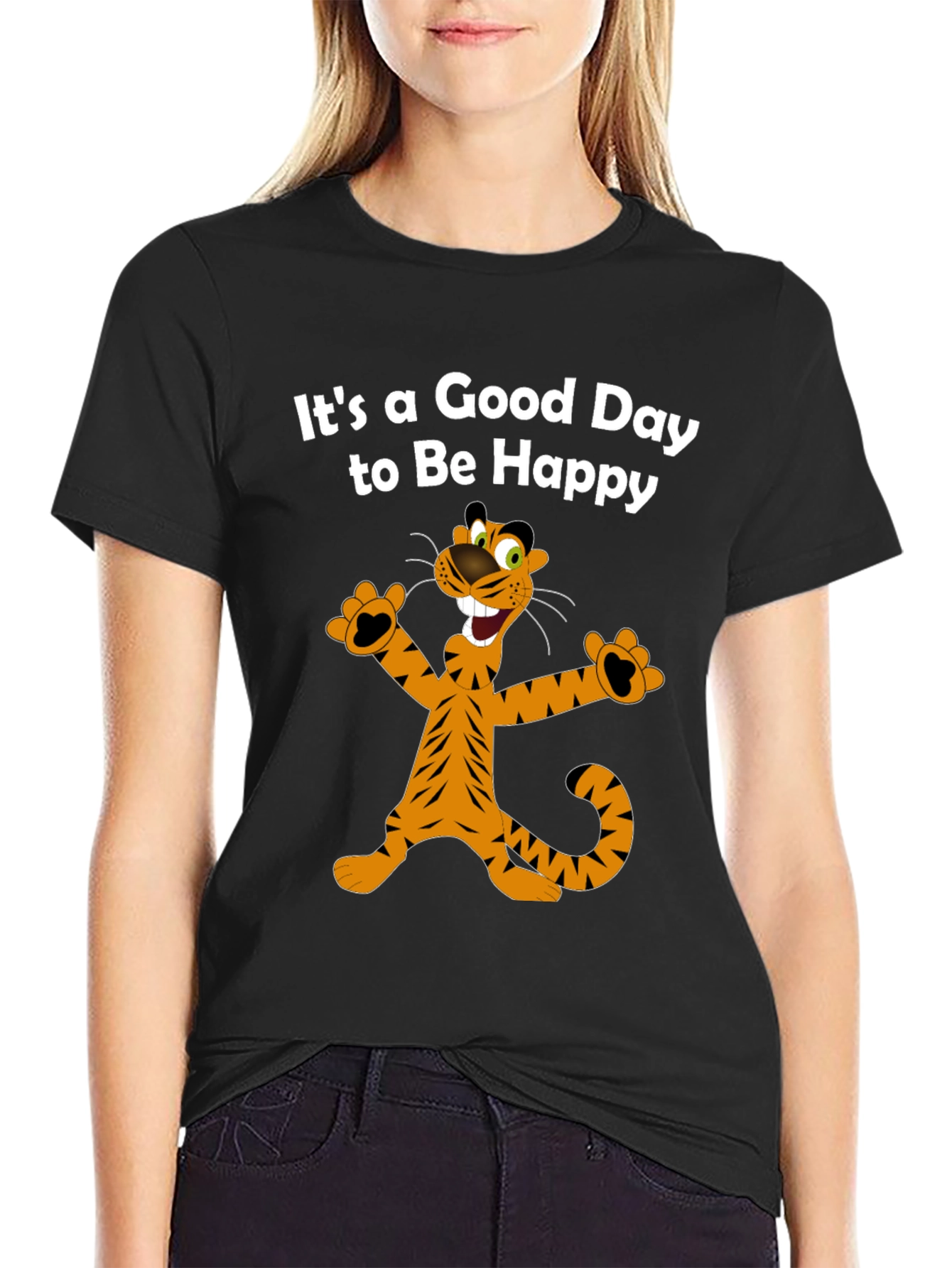 Black Happy Tiger Graphic Tee - It's a Good Day view 2