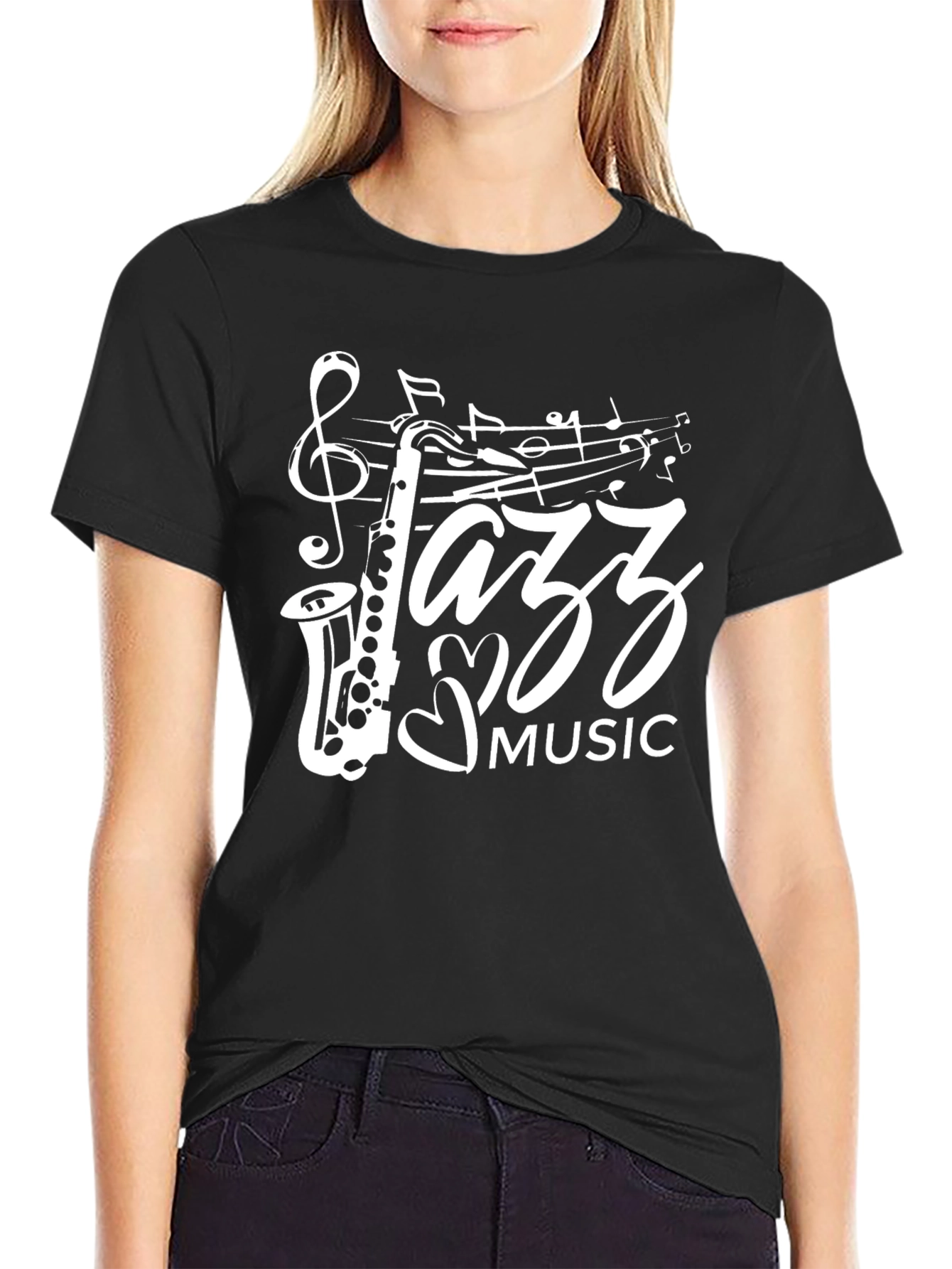 Black Jazz Music Saxophone Graphic T-Shirt view 2