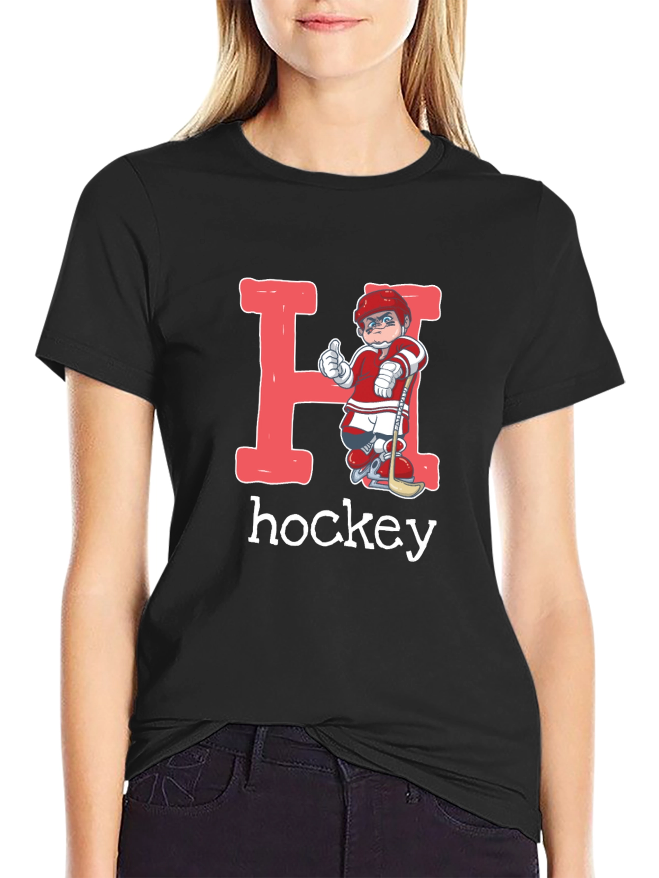 Black Hockey Player Letter H Graphic T-Shirt view 2