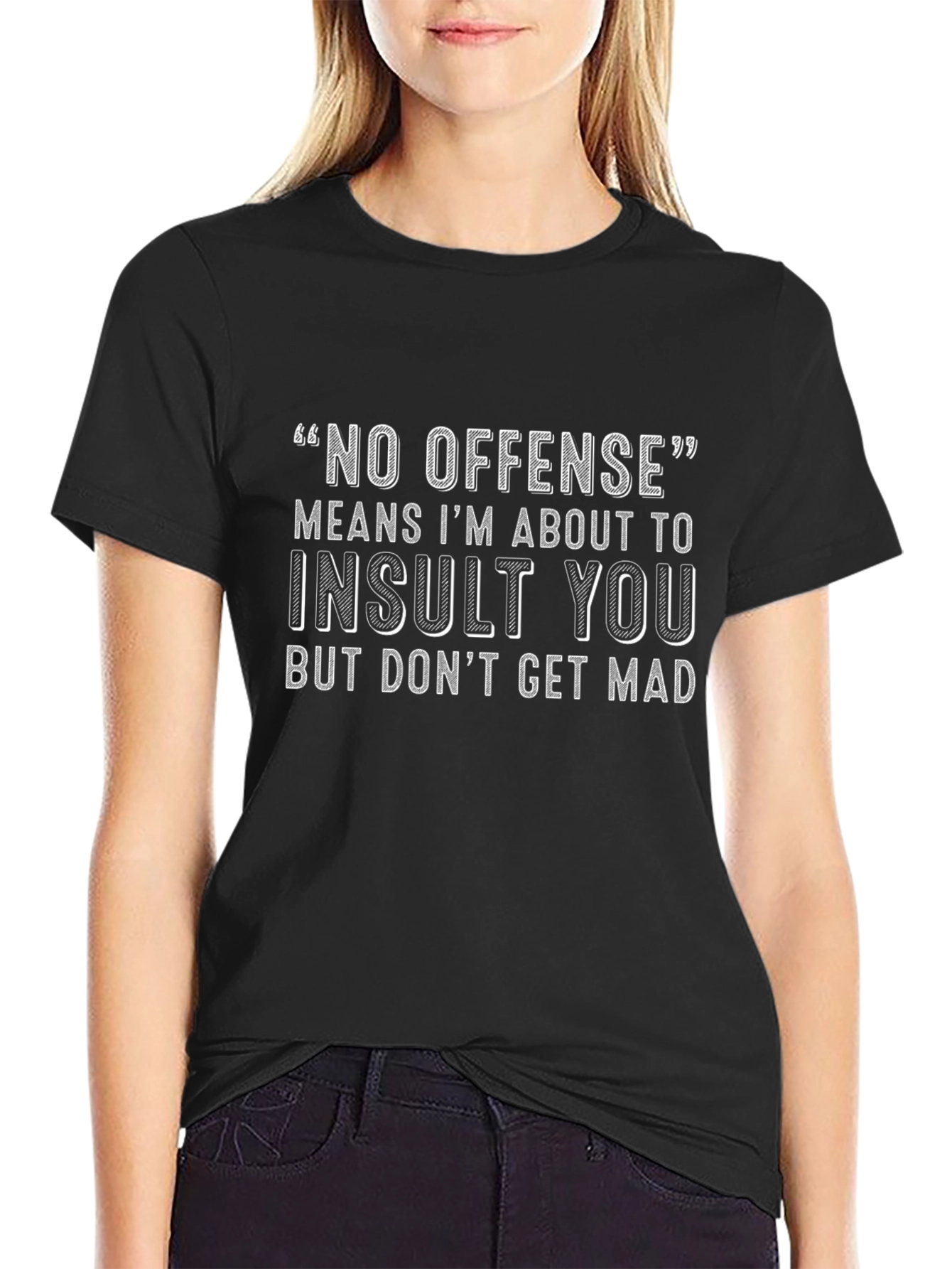 Black Funny "No Offense" Graphic T-Shirt view 2
