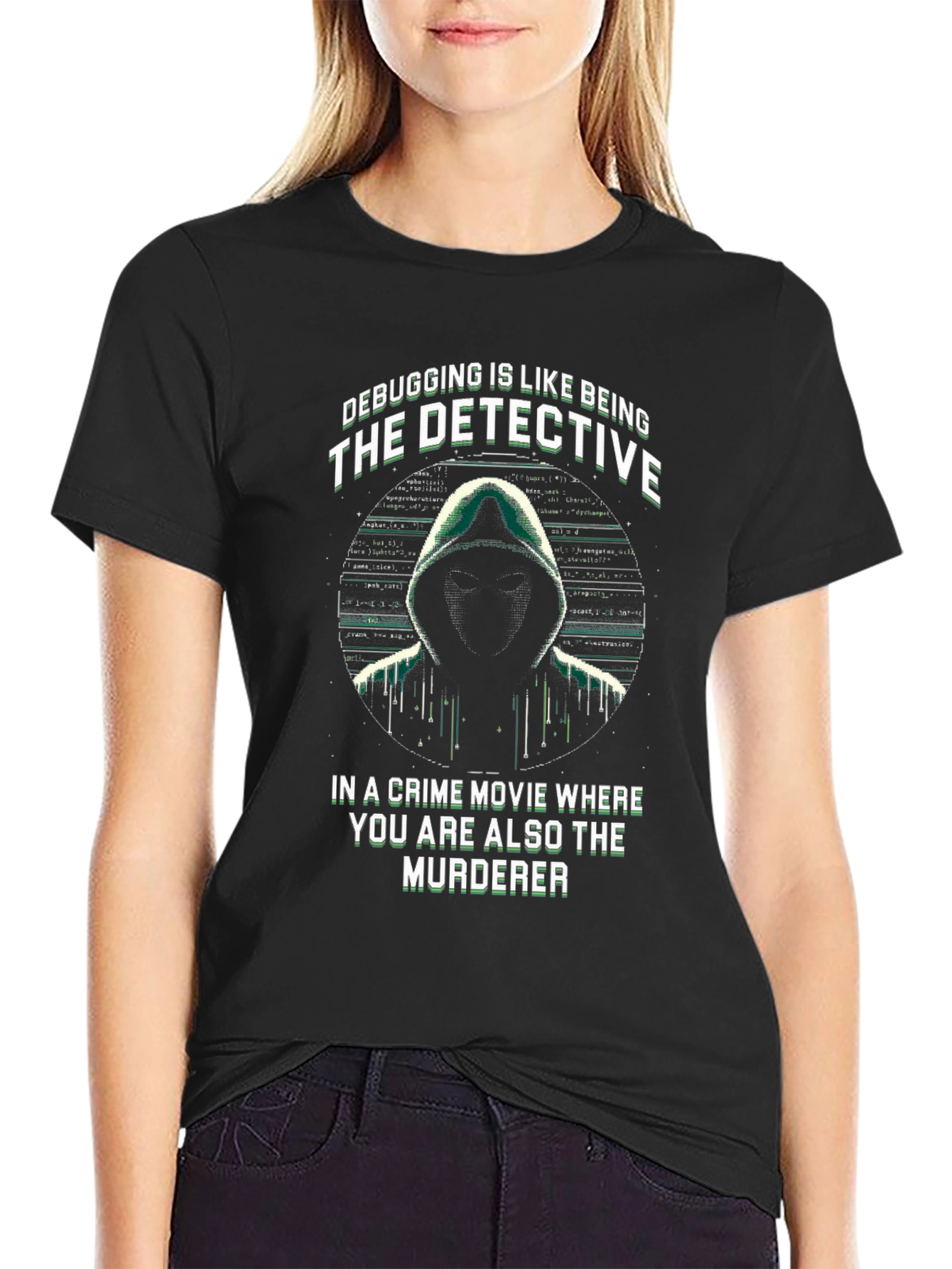 Black Debugging Detective T-Shirt - Programmer Humor Tee view 2