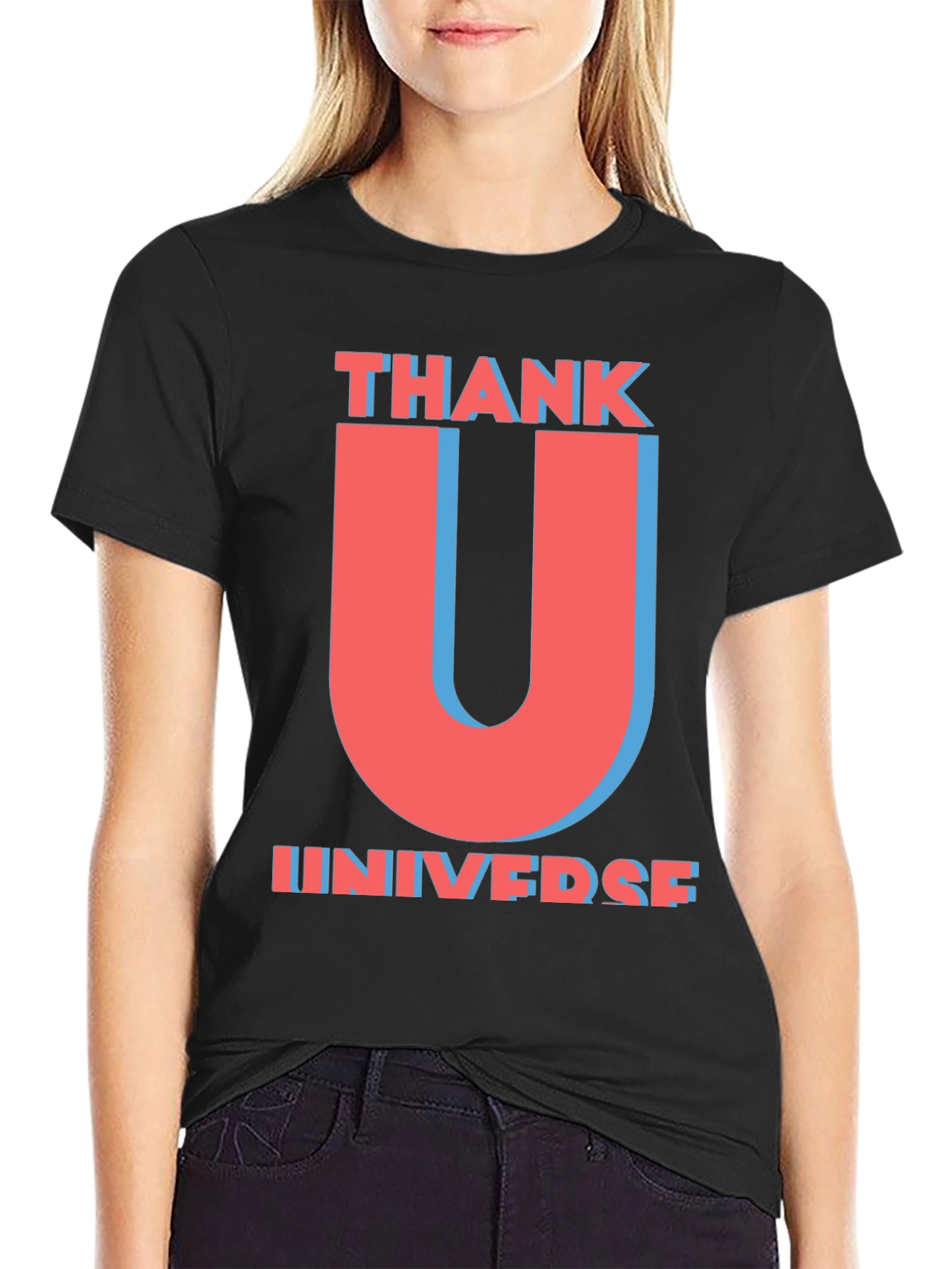 Black Thank U Universe Graphic T-Shirt - Trendy Black Tee view 2