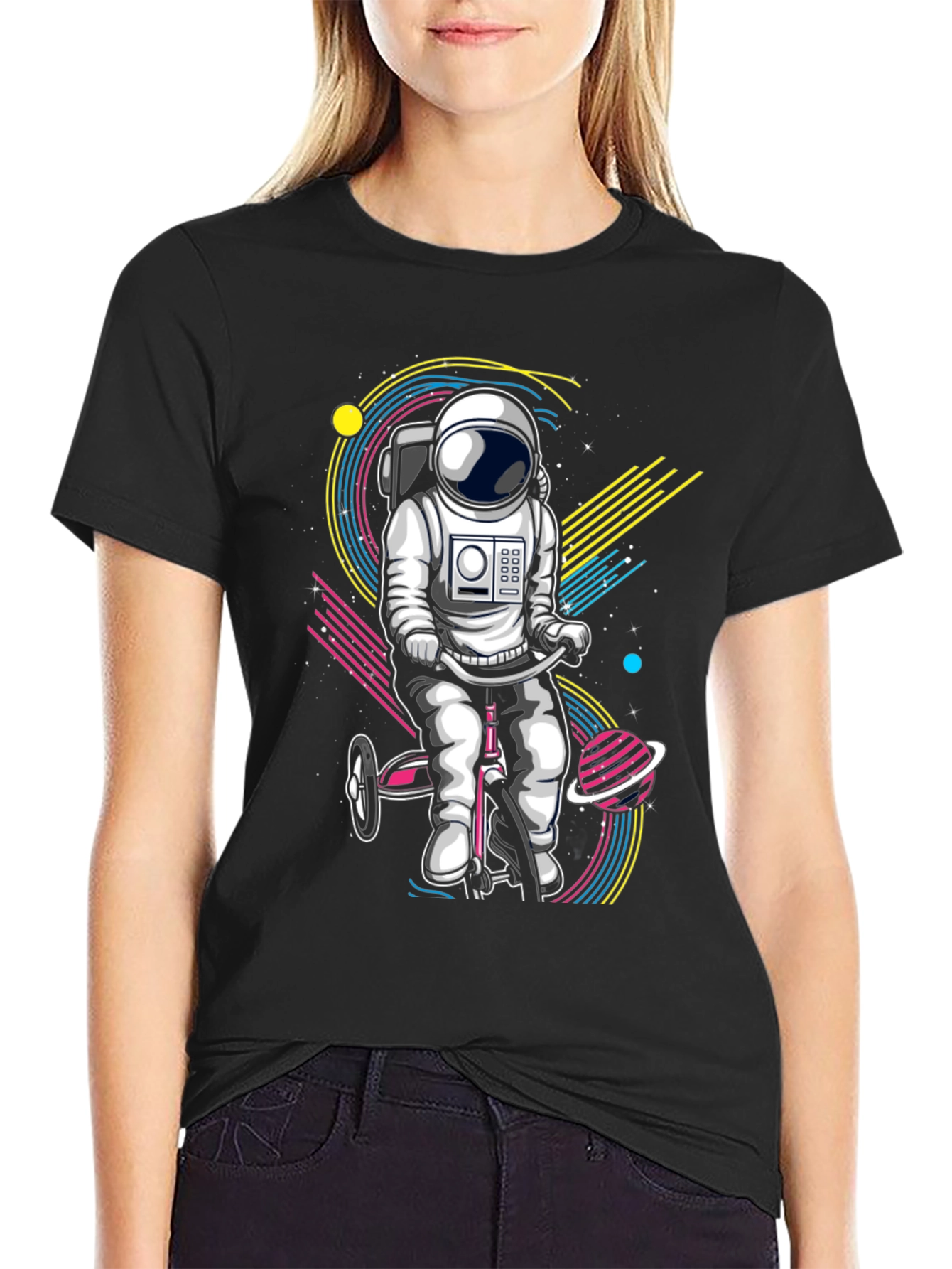 Black Astronaut on Tricycle Graphic T-Shirt view 2