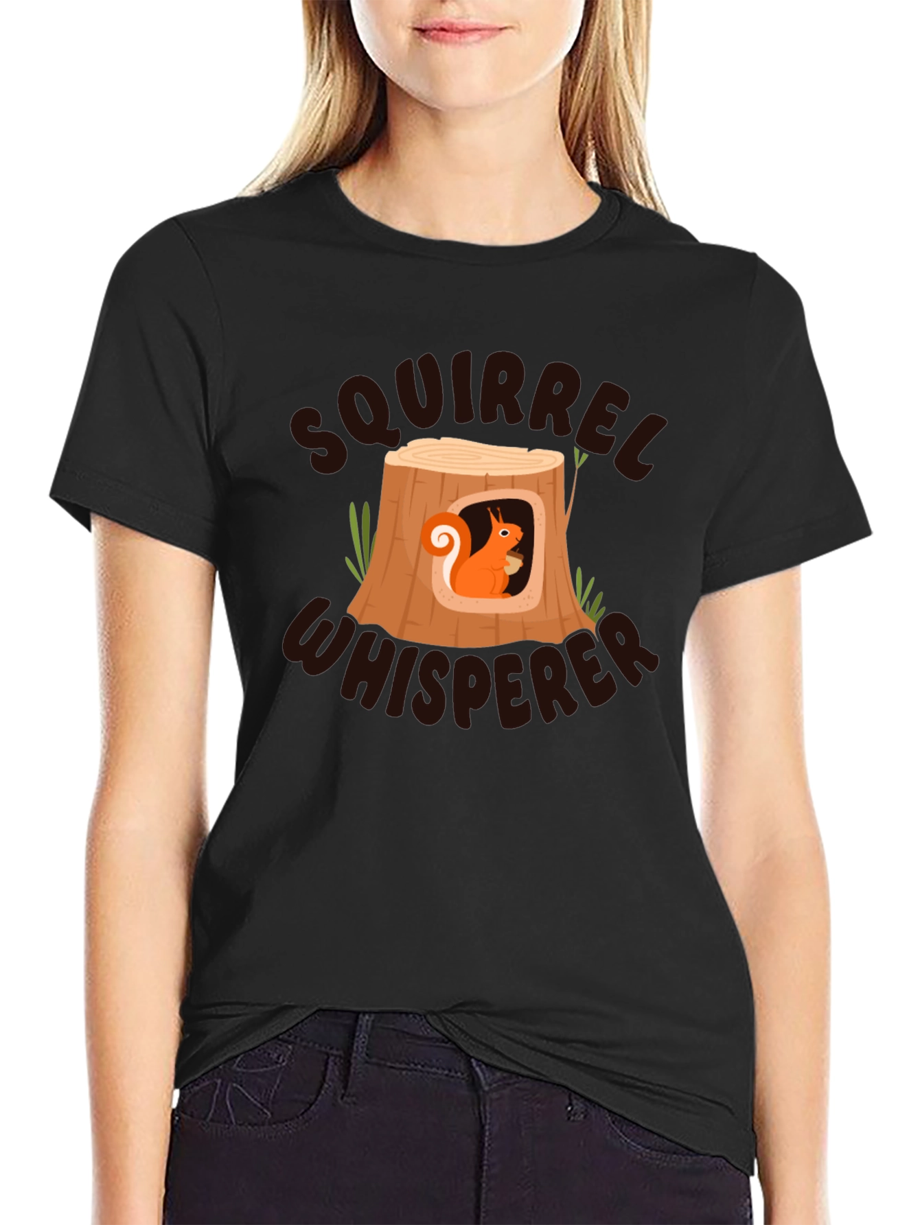 Black Squirrel Whisperer Black T-Shirt - Nature Lover Tee view 2