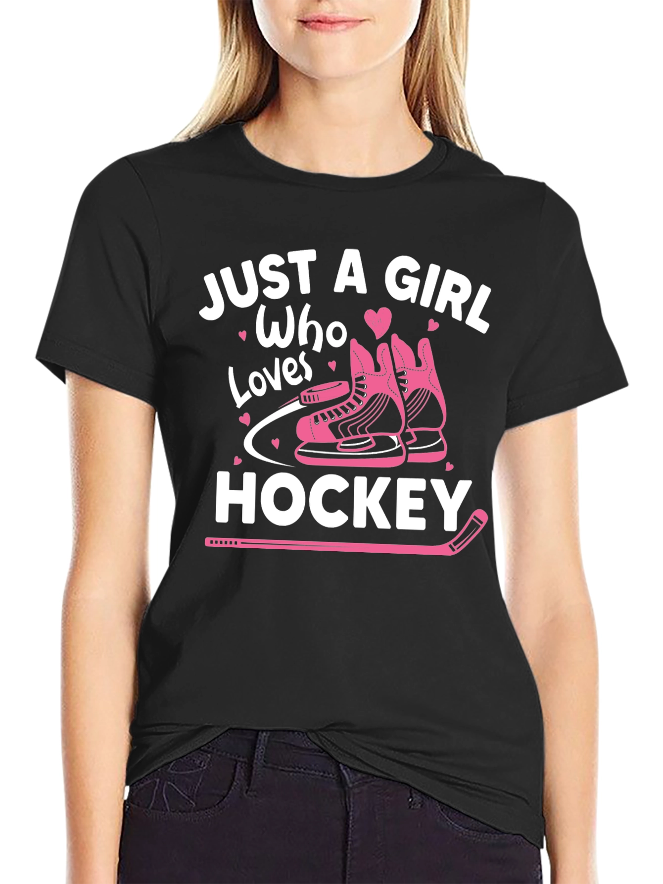 Black Just a Girl Who Loves Hockey T-Shirt view 2