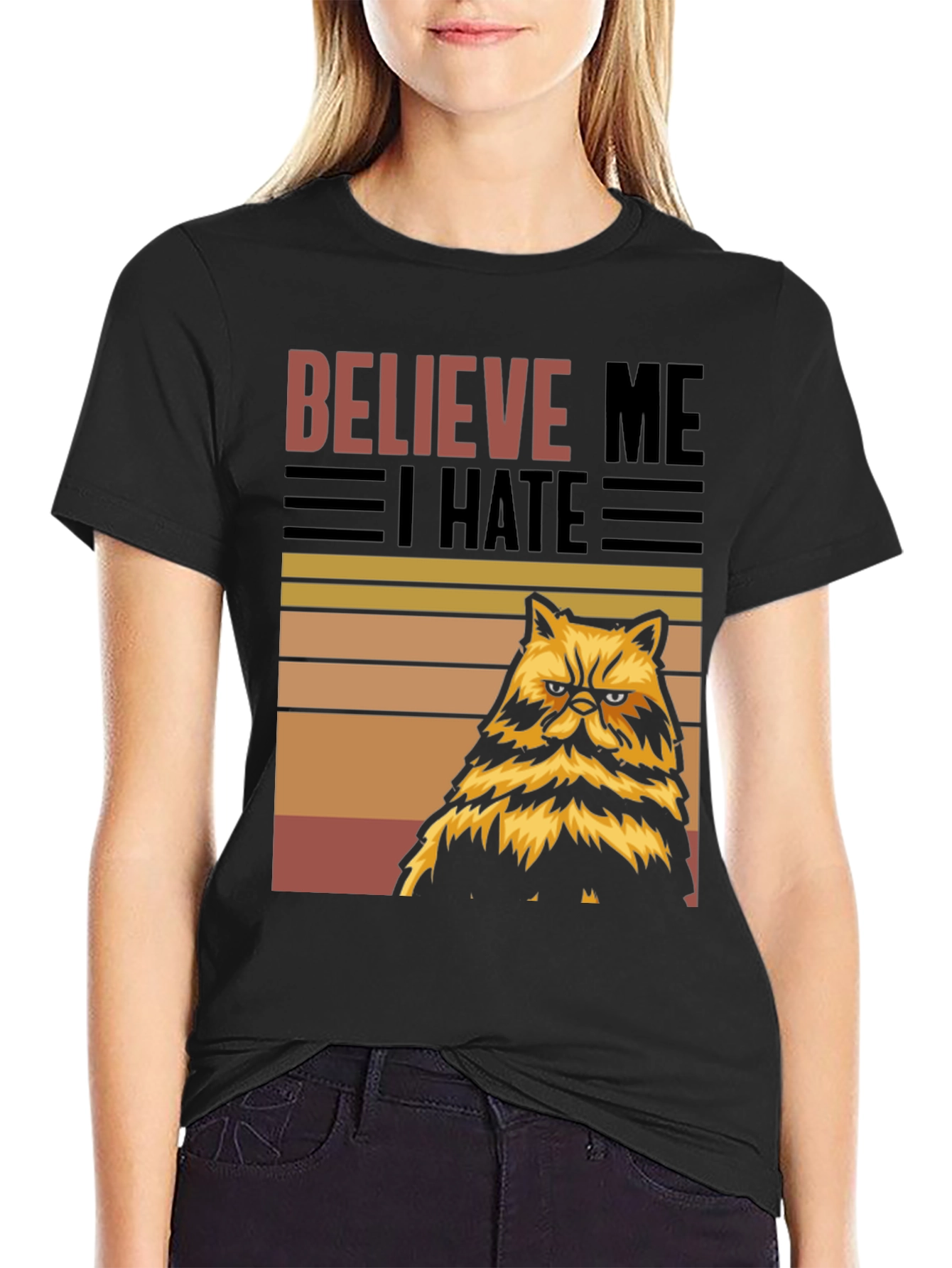 Black Believe Me I Hate Grumpy Cat T-Shirt view 2