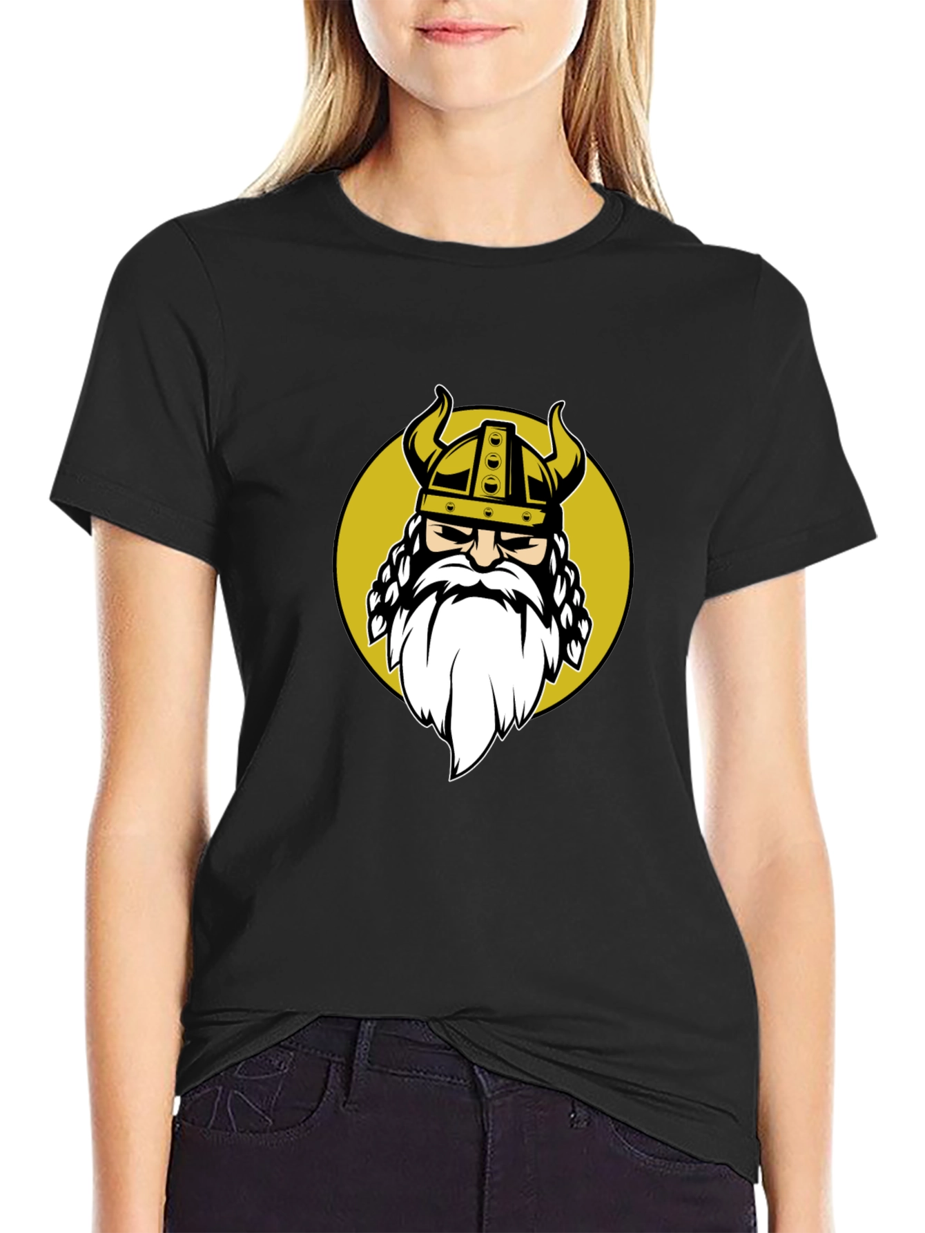 Black Viking Warrior Graphic Tee - Black Cotton Blend Shirt view 2