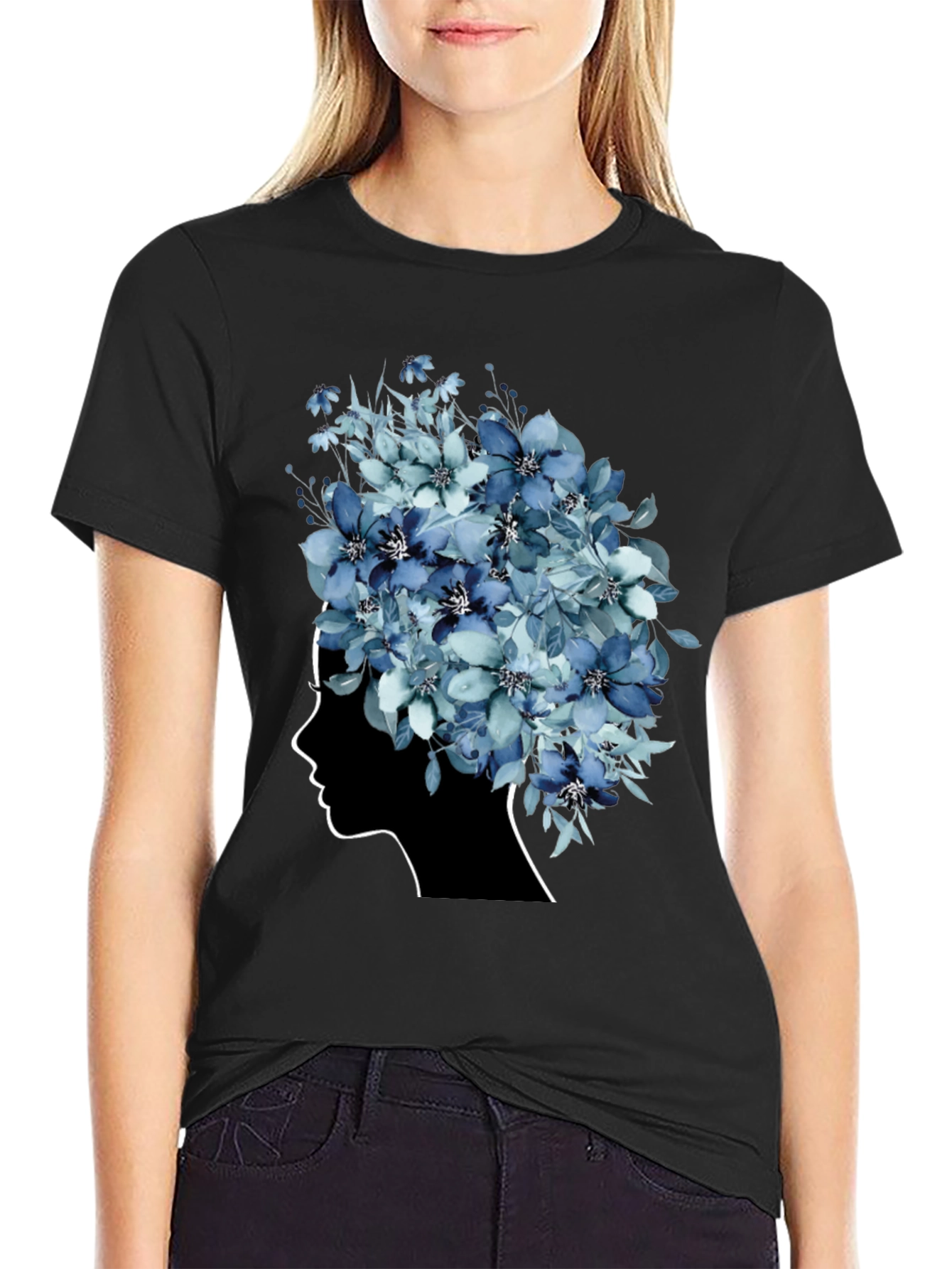 Black Floral Silhouette Graphic Tee - Modern Artistic Design view 2