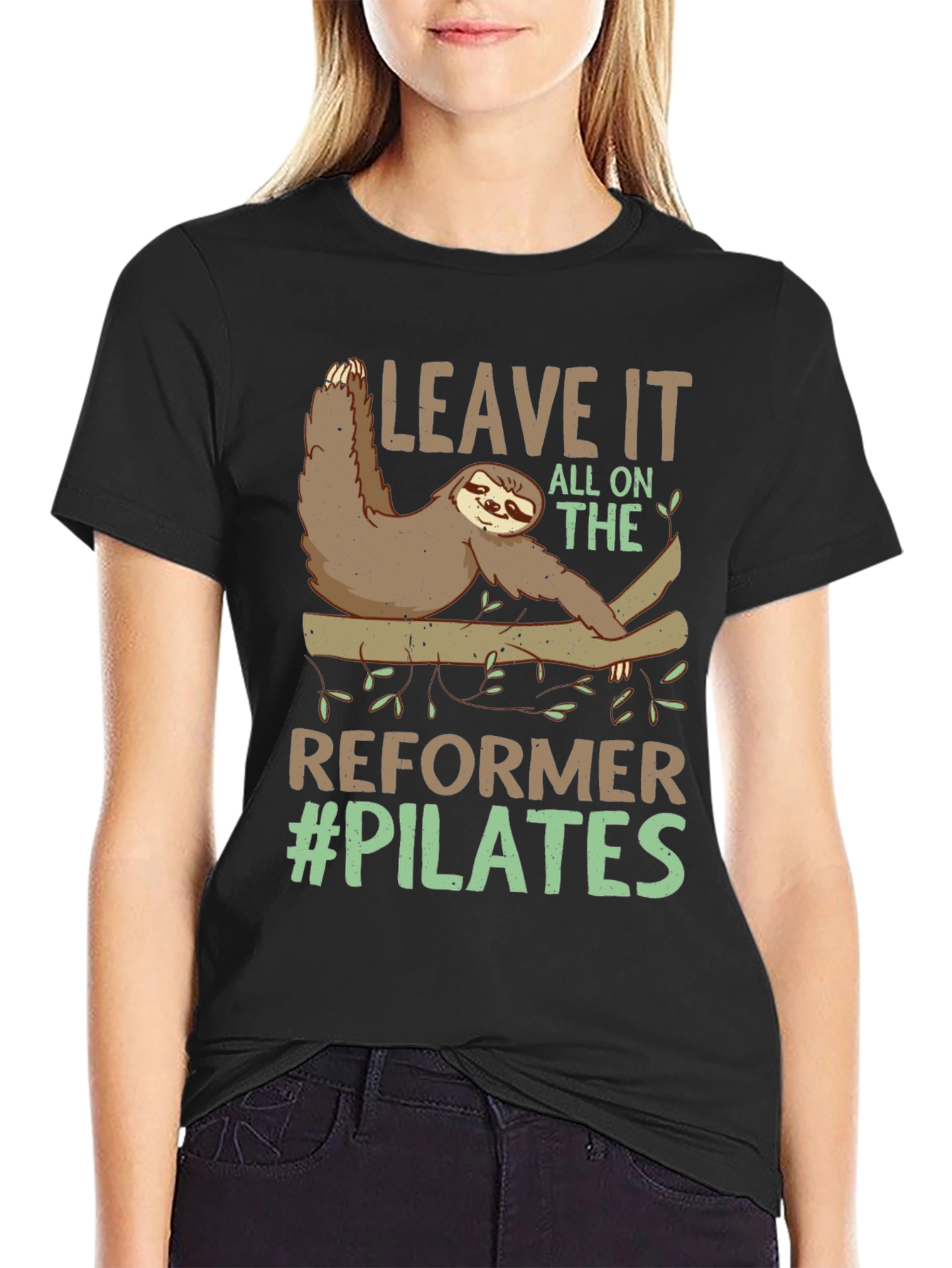 Black Sloth Pilates T-Shirt - Reformer Funny Workout Tee view 2