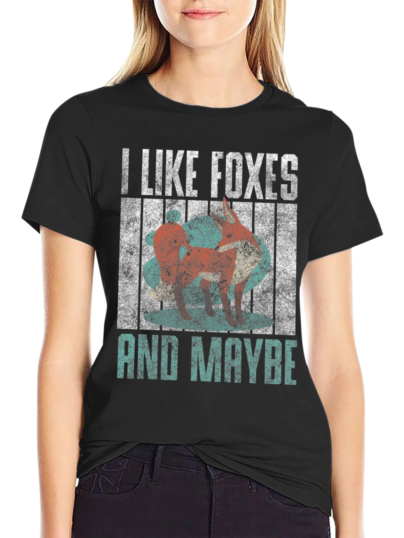 Black I Like Foxes and Maybe T-Shirt - Funny Fox Lover Tee view 2