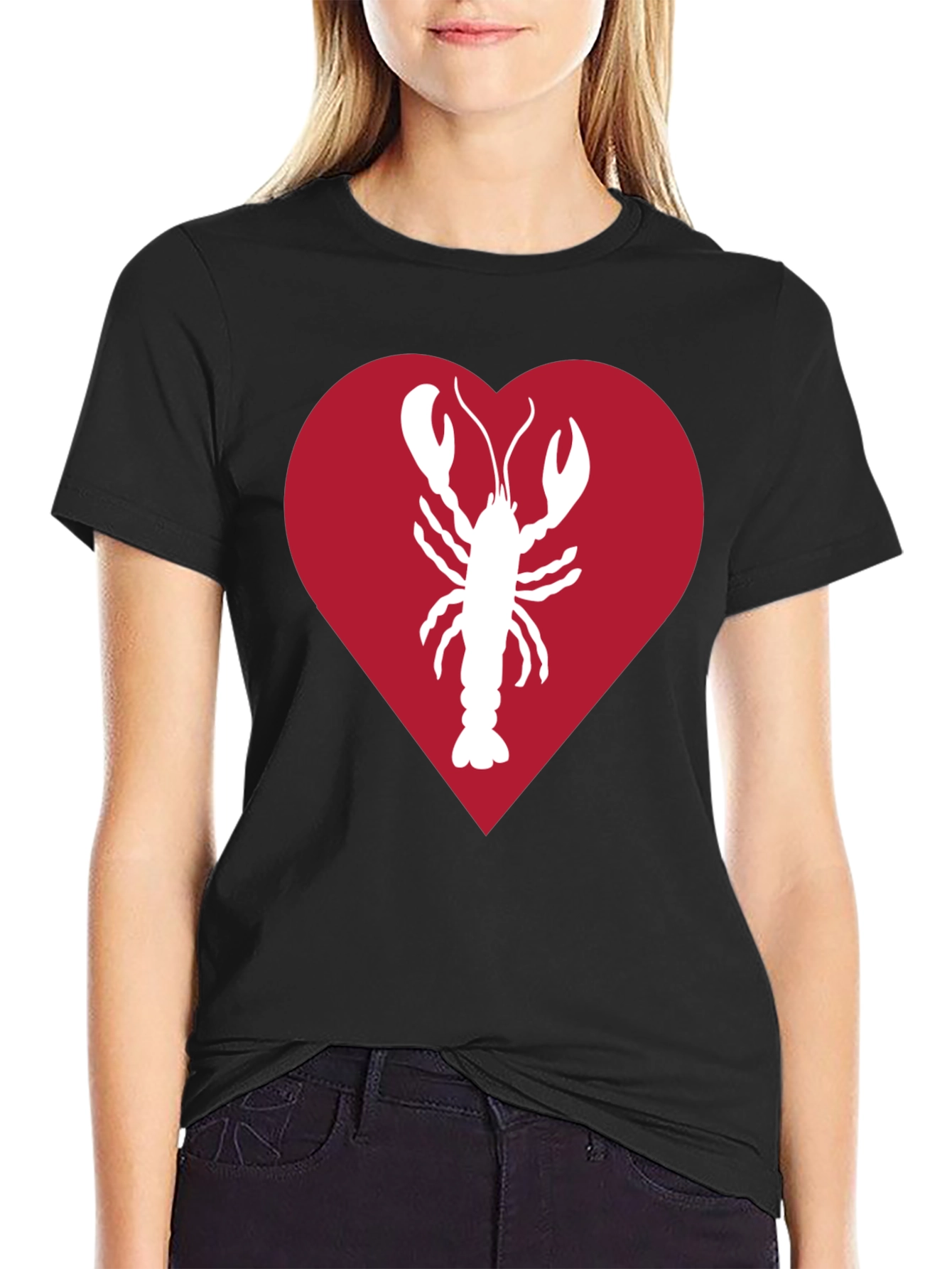 Black Lobster Heart Graphic Tee - Black Unisex Shirt view 2