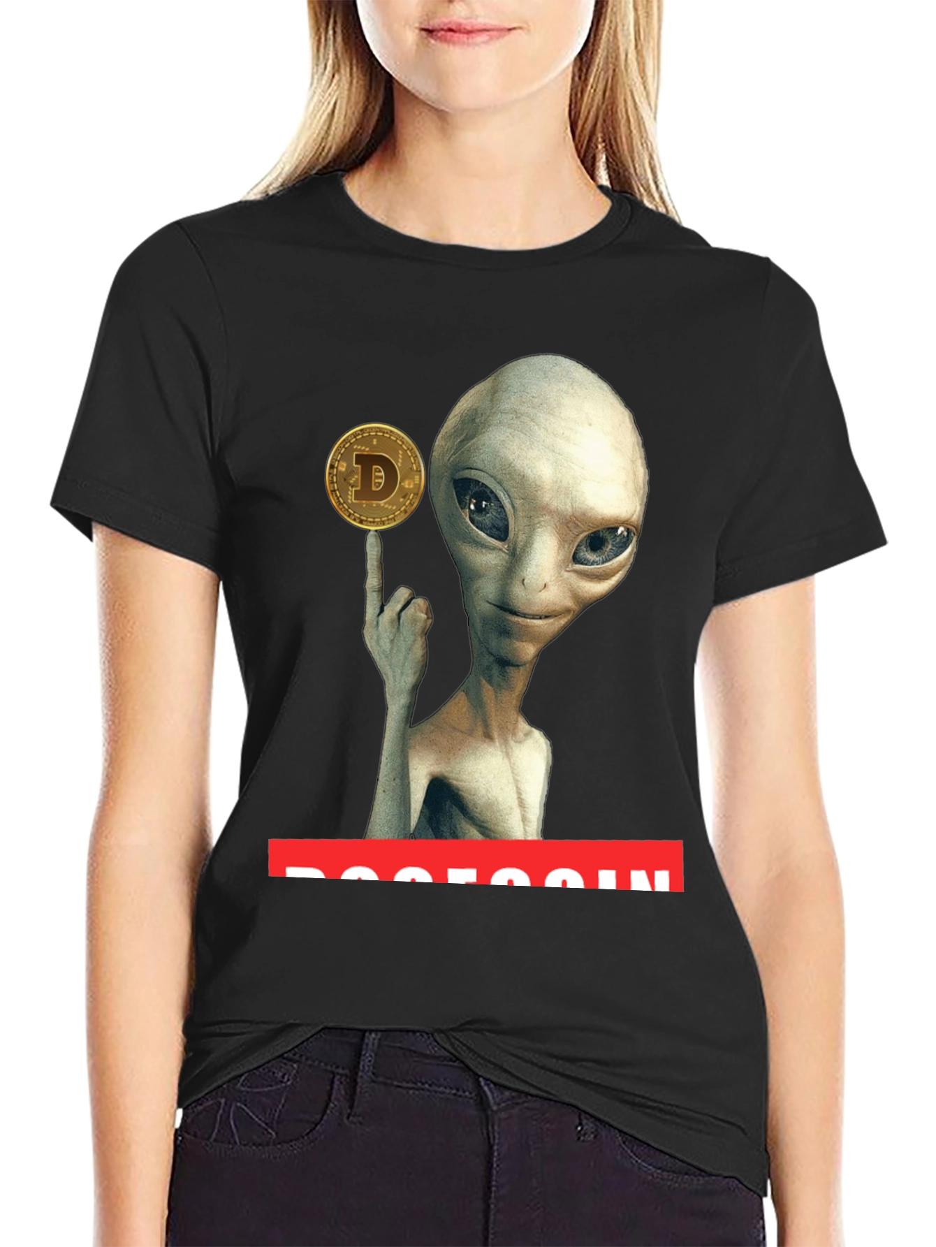 Black Alien Dogecoin T-Shirt - Crypto Tee view 2