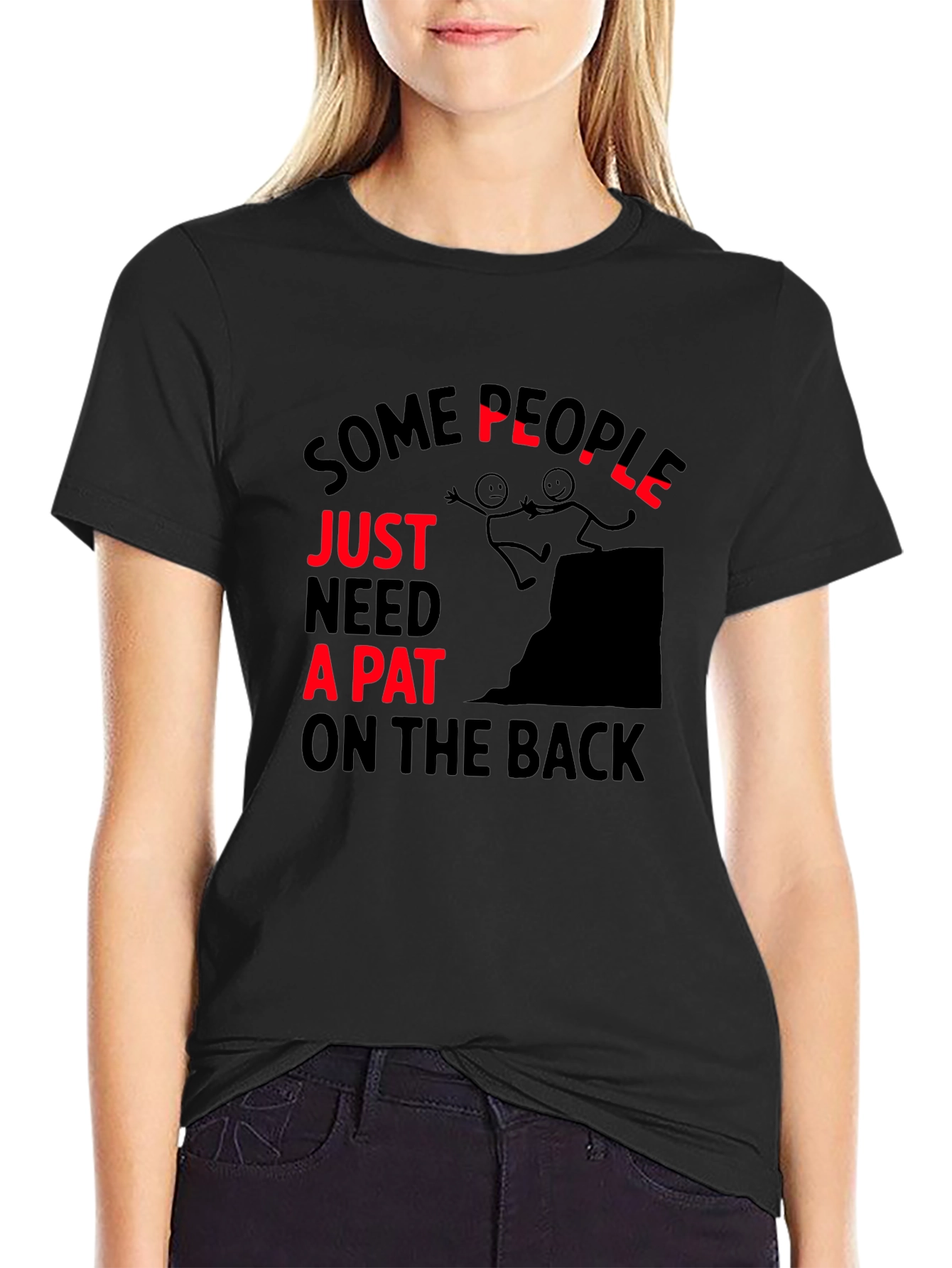 Black Funny "Pat on the Back" Graphic T-Shirt view 2