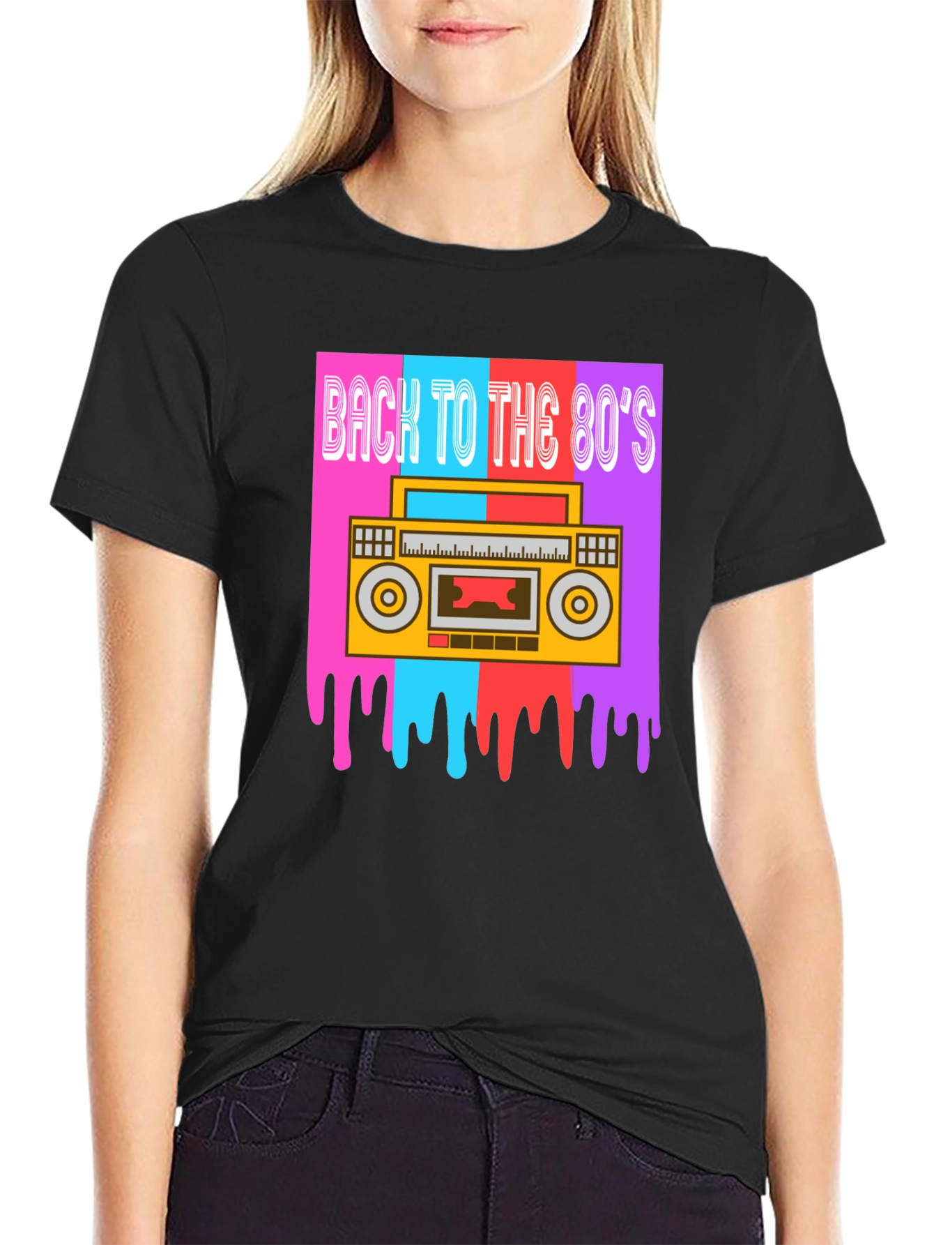 Black Retro 80s Boombox Graphic Tee view 2