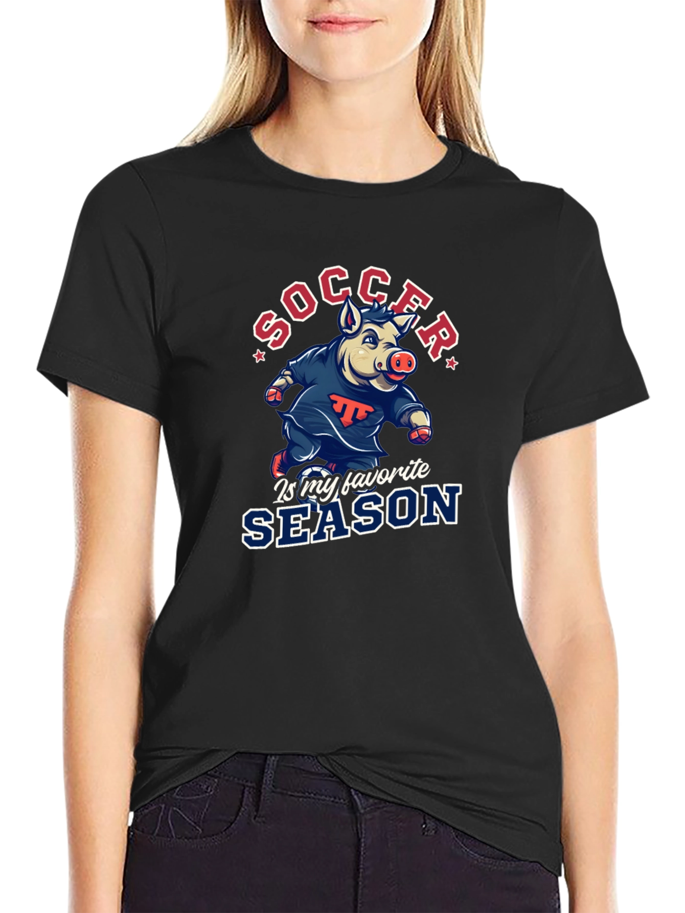 Black Soccer Pig T-Shirt - Favorite Season Tee view 2