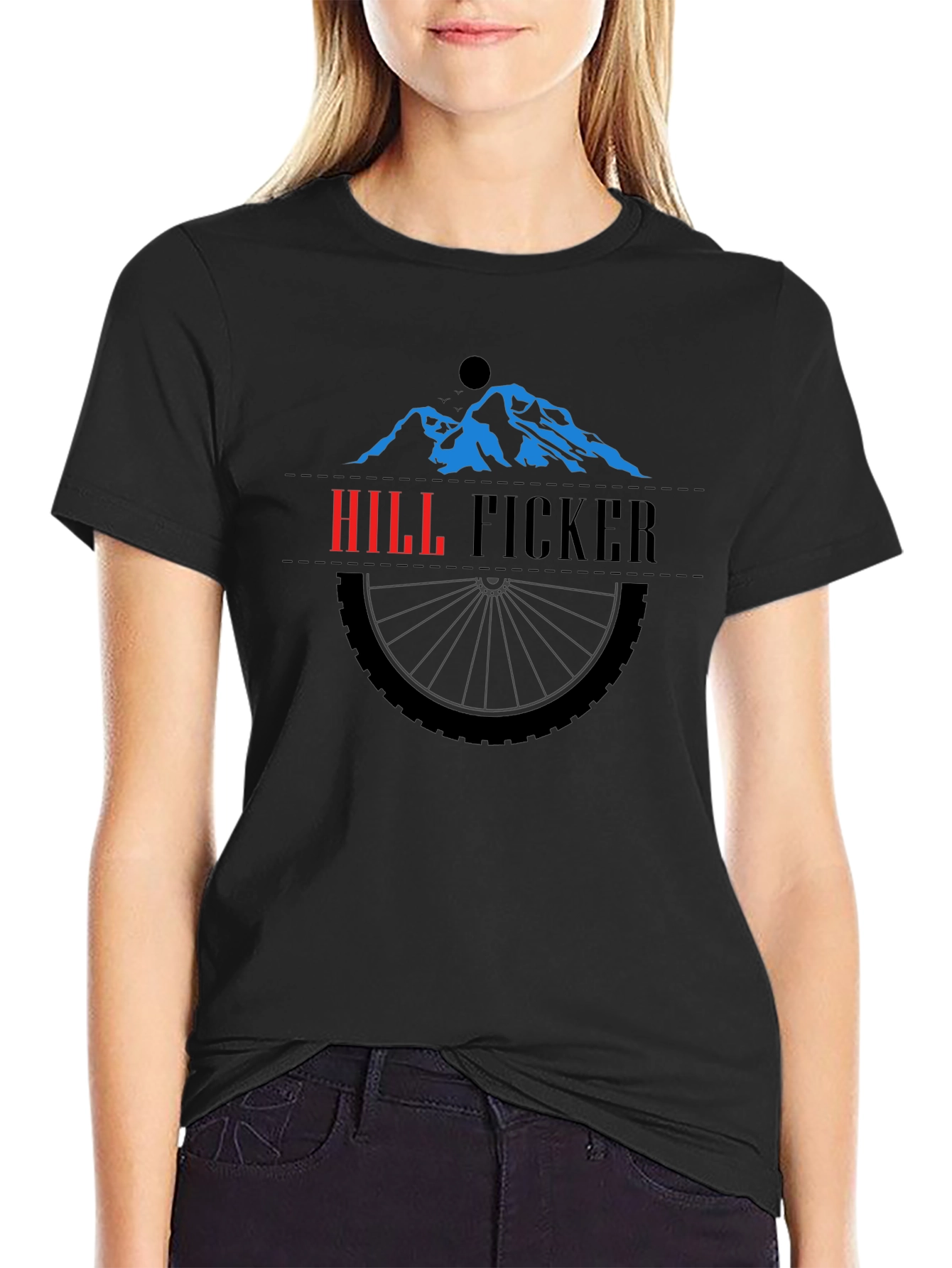 Black Hill Ficker Black T-Shirt with Mountain Bike Design view 2